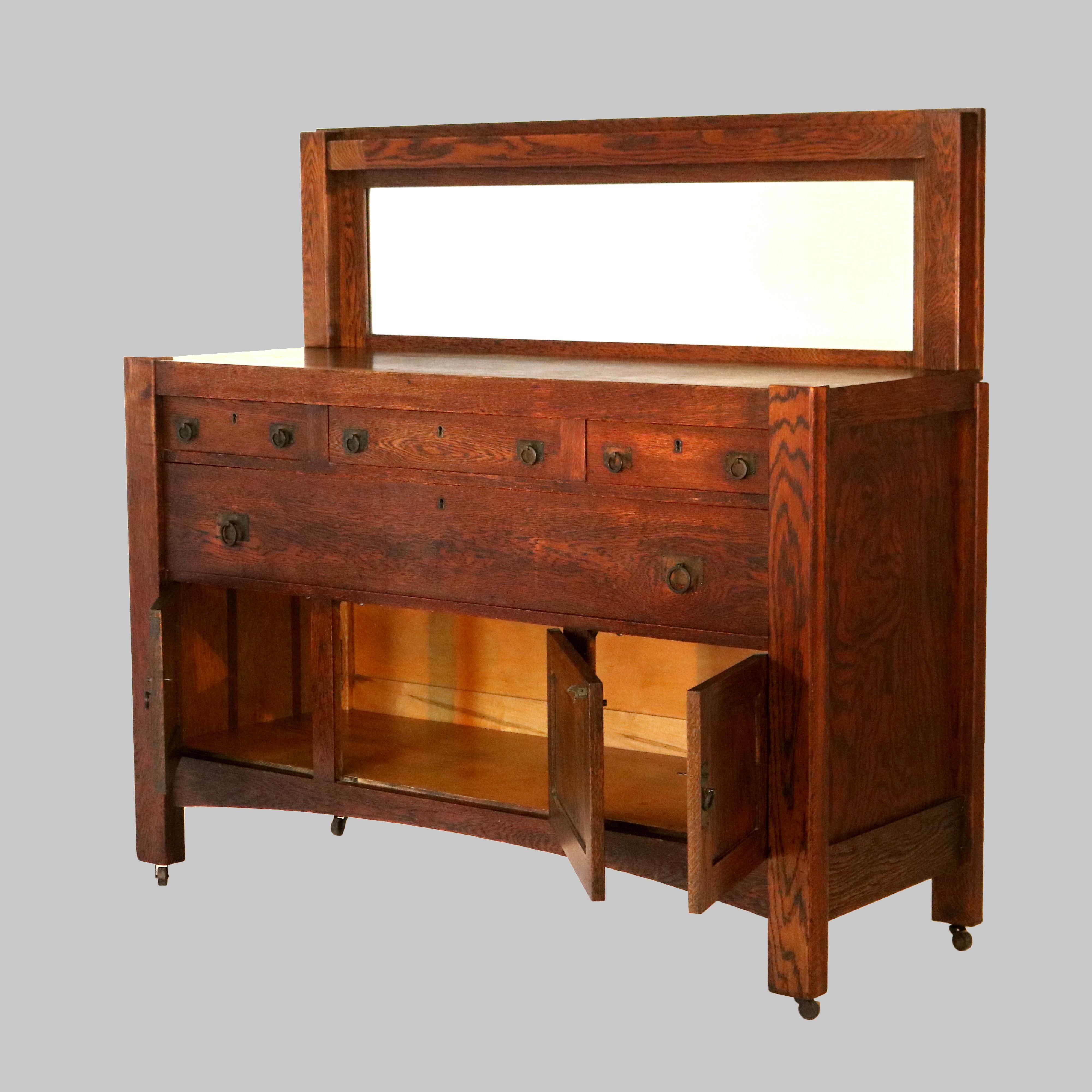 Antique Stickley Inspired Arts & Crafts Mission Oak Mirrored Sideboard C1900 4