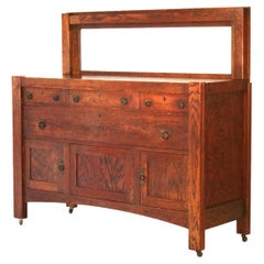 Antique Stickley Inspired Arts & Crafts Mission Oak Mirrored Sideboard C1900