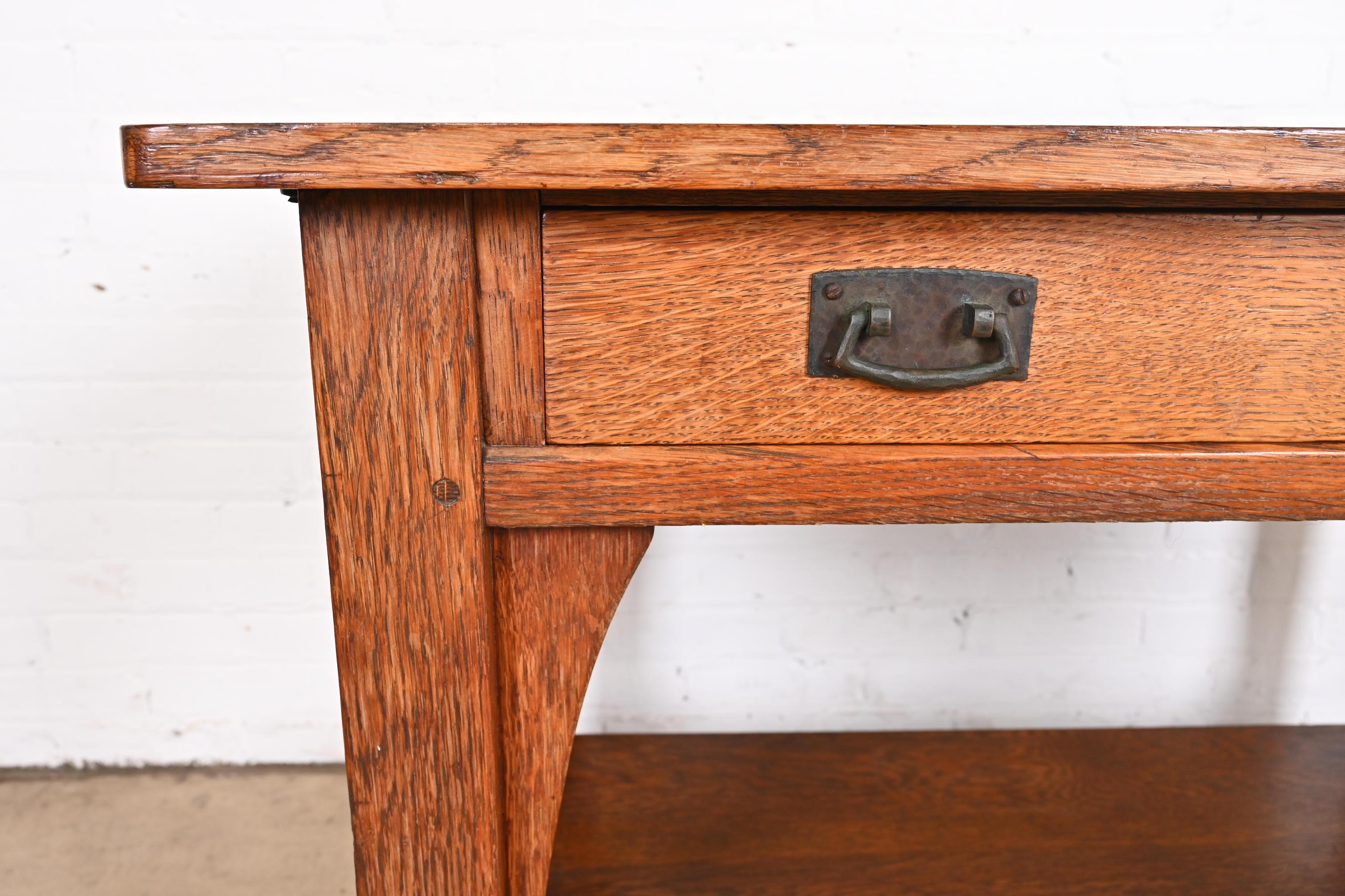 Antique Stickley Mission Oak Arts & Crafts Desk or Library Table, Circa 1900 1