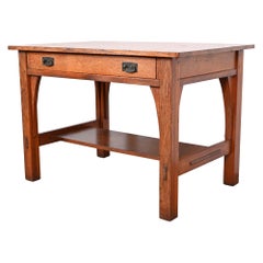 Antico tavolo da scrivania o da biblioteca in Oak Mission Arts & Crafts di Stickley, circa 1900