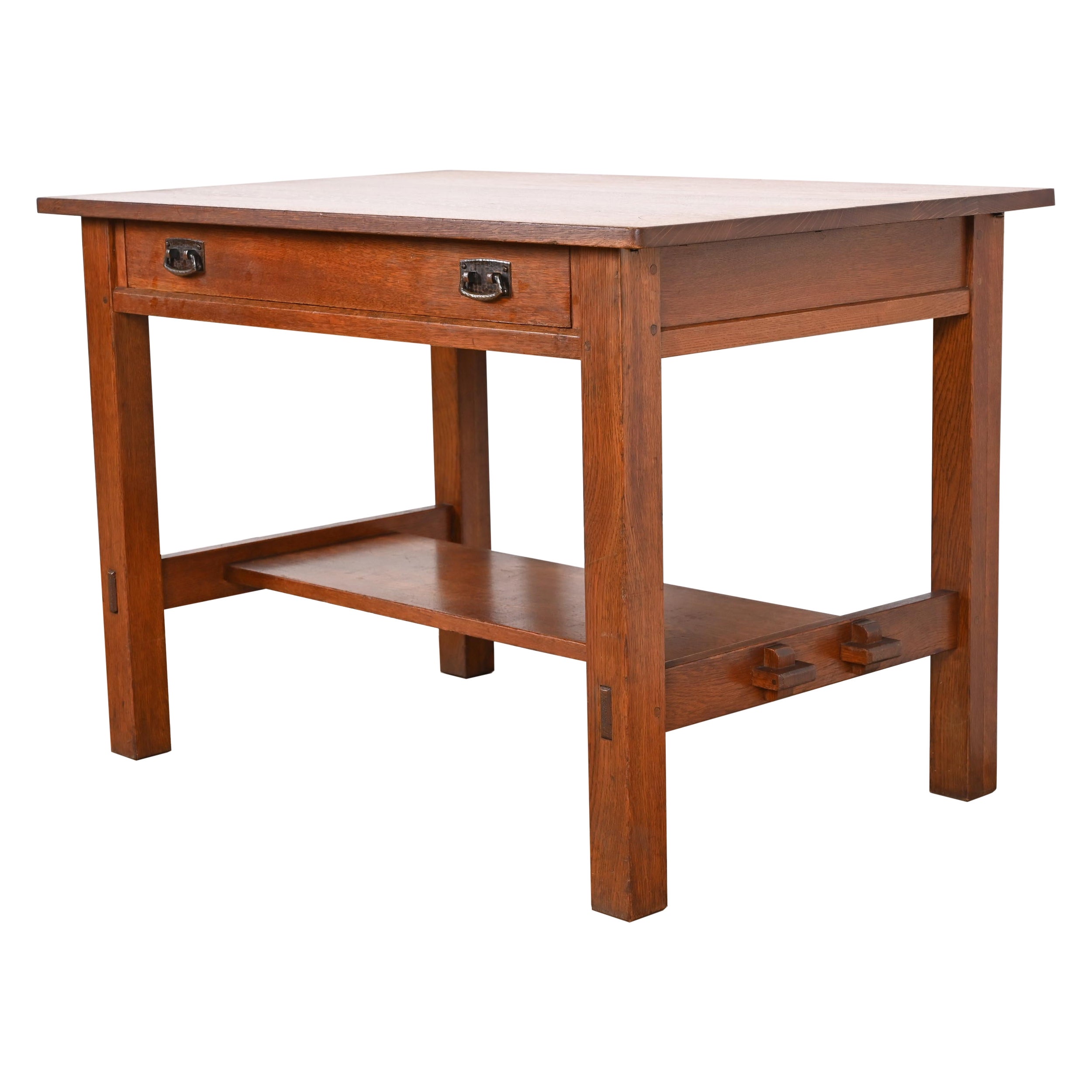 Antico tavolo da scrivania o da biblioteca in Oak Mission Arts & Crafts di Stickley, circa 1900