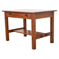 Antico tavolo da scrivania o da biblioteca in Oak Mission Arts & Crafts di Stickley, circa 1900