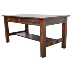 Antico tavolo da scrivania o da biblioteca in Oak Mission Arts & Crafts di Stickley, circa 1900