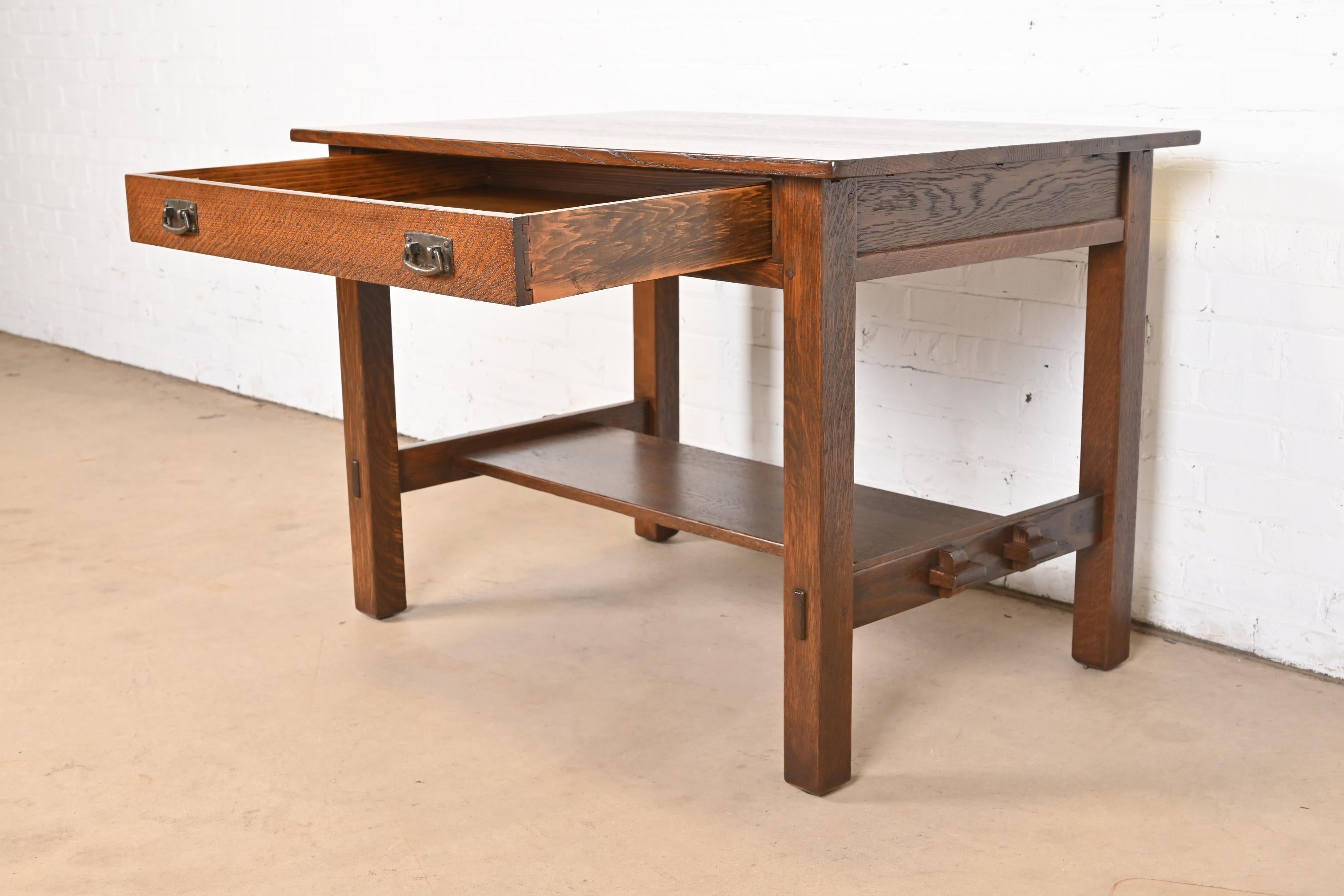 Antique Stickley Mission Oak Arts & Crafts Desk or Library Table, Newly Restored For Sale 1