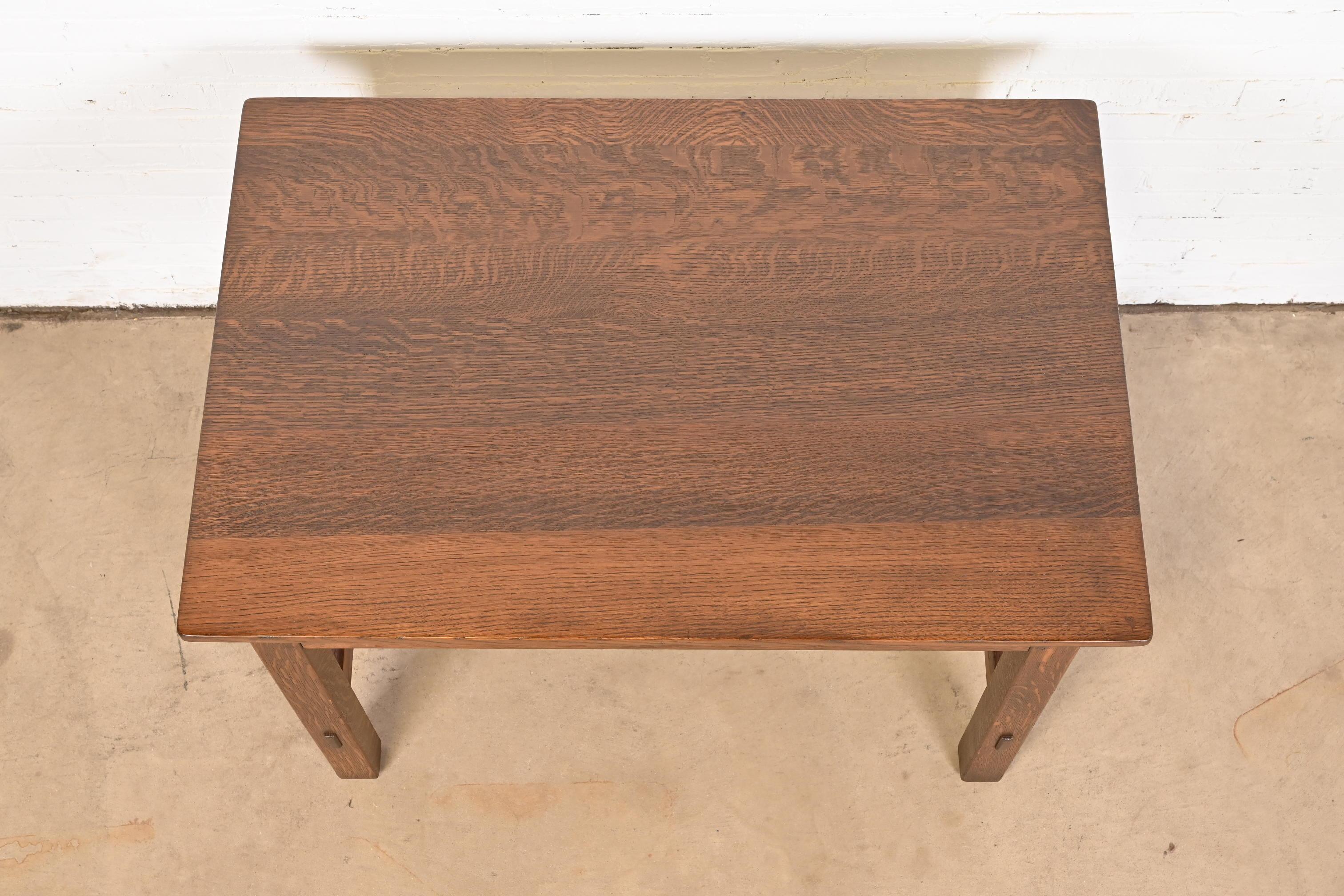 Antique Stickley Mission Oak Arts & Crafts Desk or Library Table, Newly Restored For Sale 6