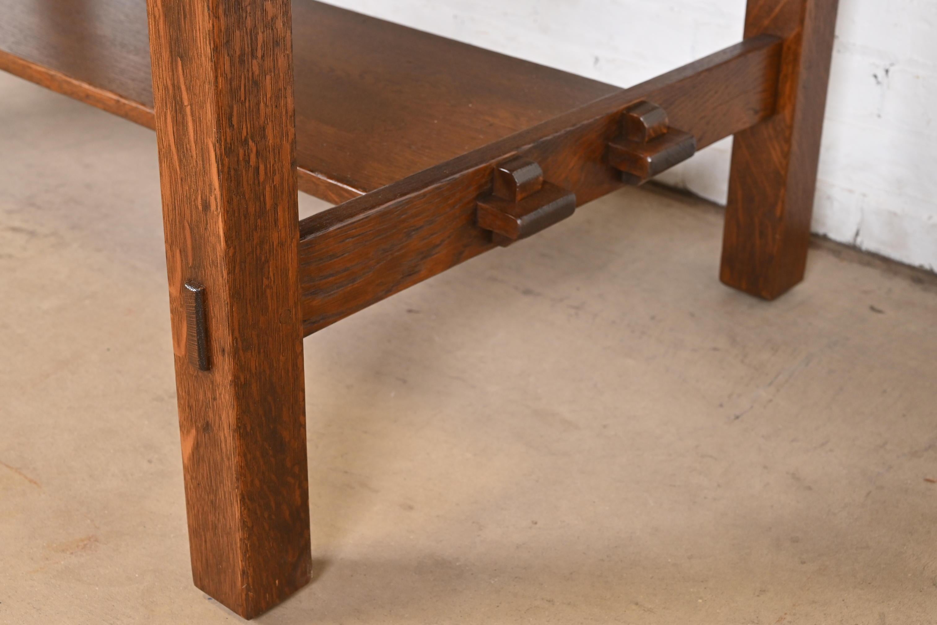 Antique Stickley Mission Oak Arts & Crafts Desk or Library Table, Newly Restored For Sale 8