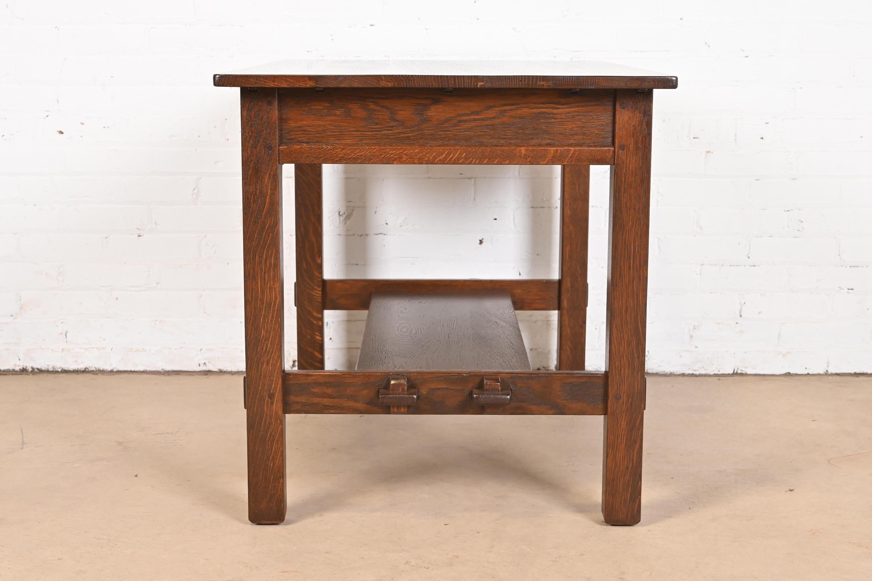 Antique Stickley Mission Oak Arts & Crafts Desk or Library Table, Newly Restored For Sale 8