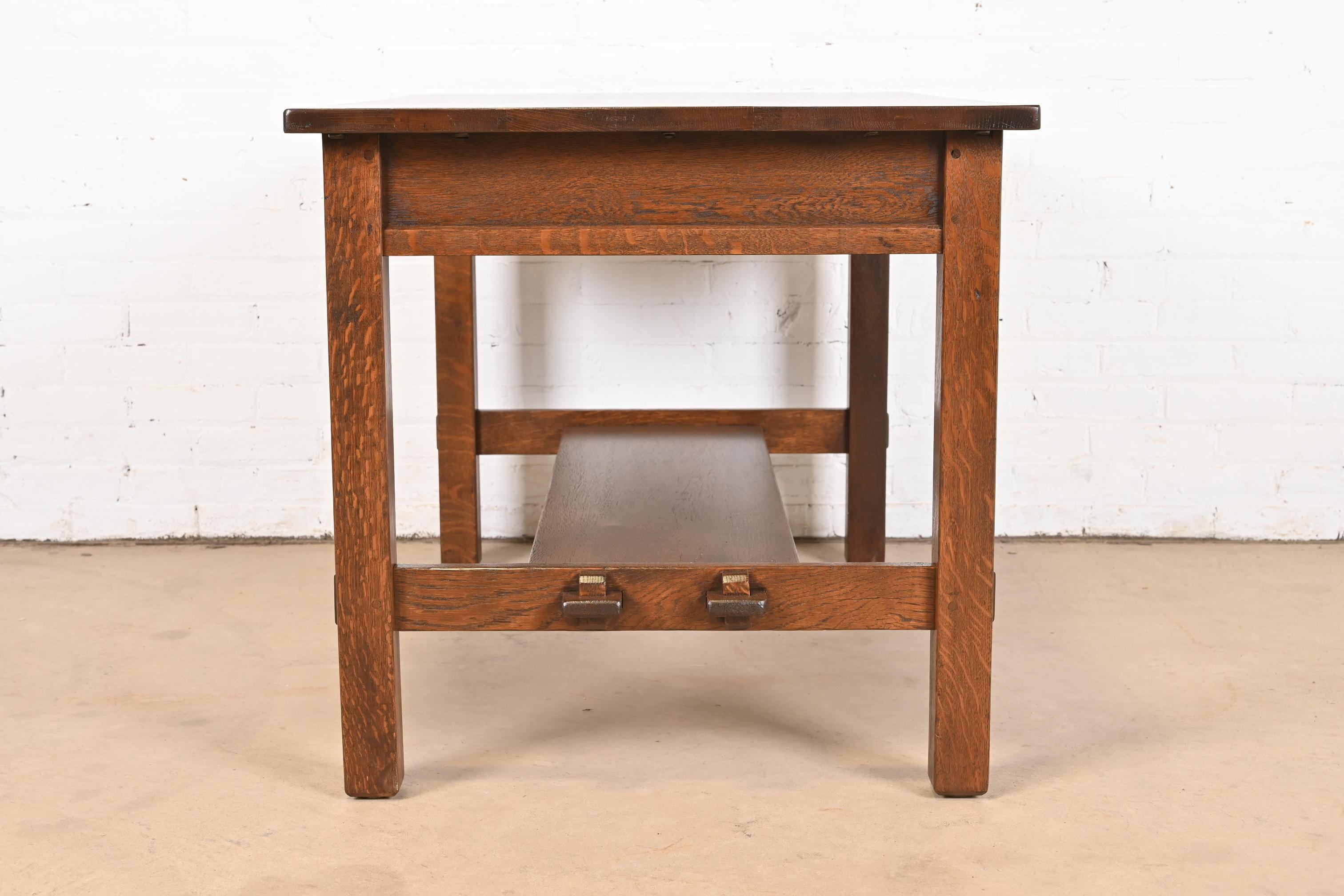 Antique Stickley Mission Oak Arts & Crafts Desk or Library Table, Newly Restored For Sale 9