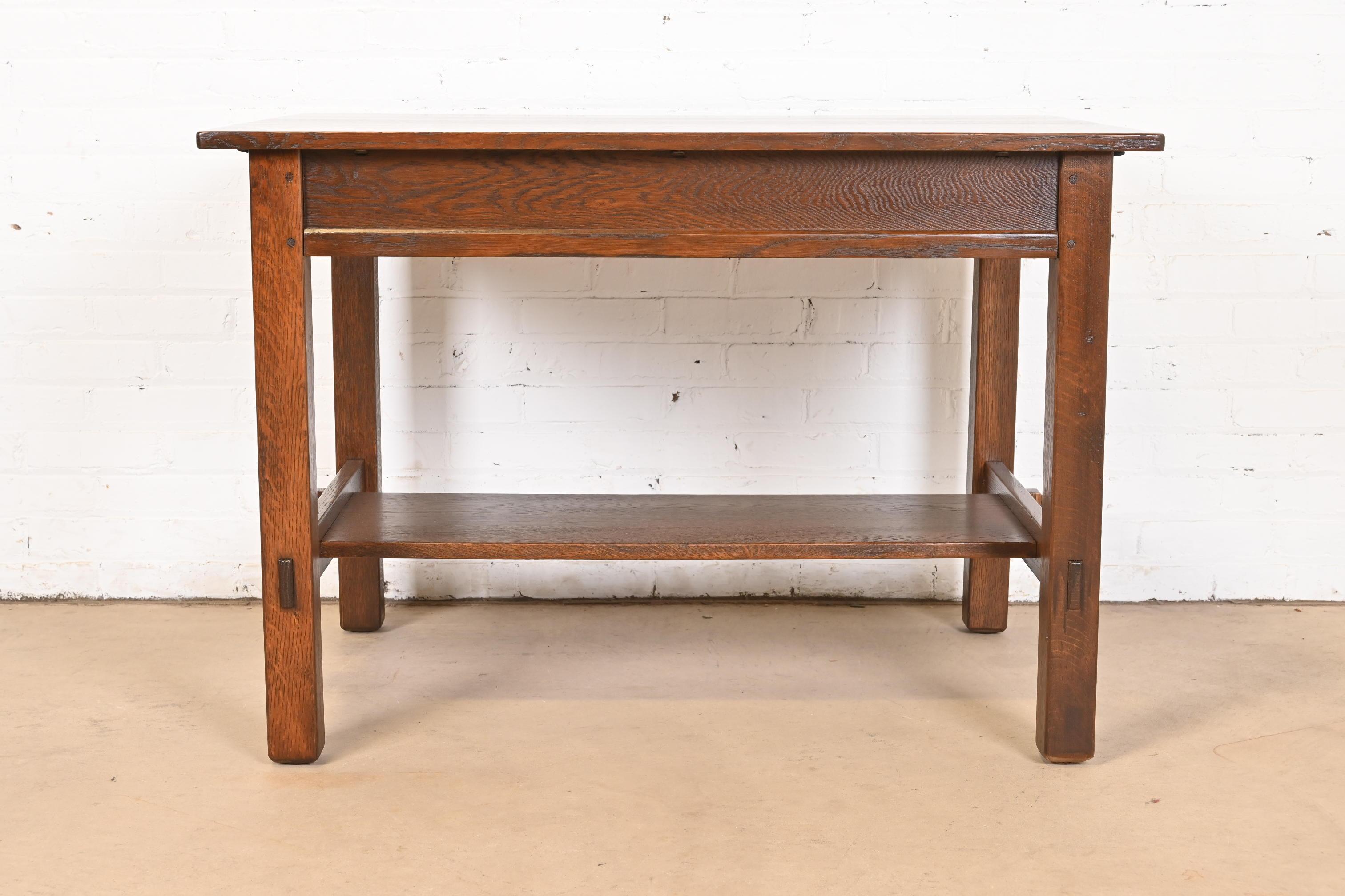 Antique Stickley Mission Oak Arts & Crafts Desk or Library Table, Newly Restored For Sale 7