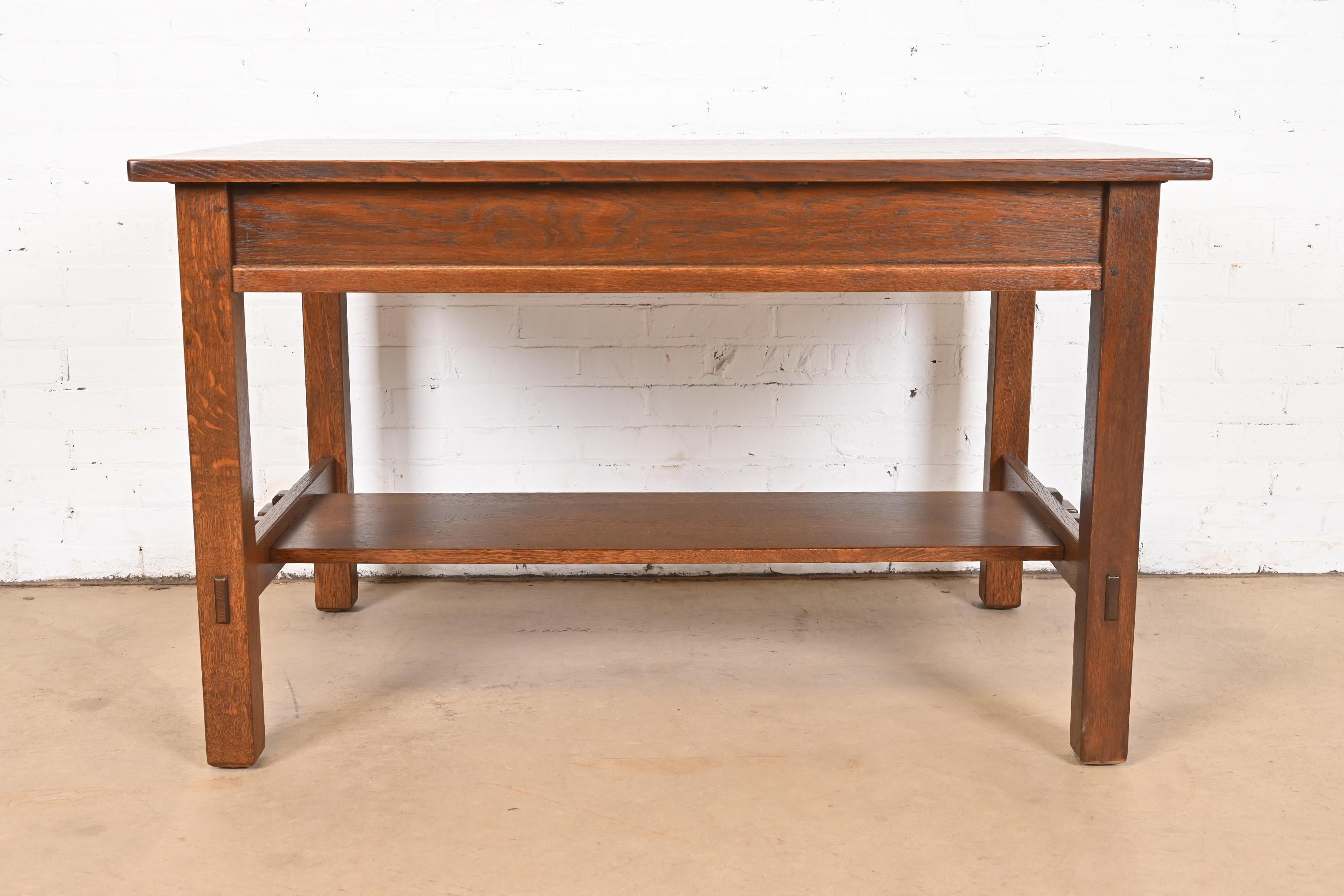 Antique Stickley Mission Oak Arts & Crafts Desk or Library Table, Newly Restored For Sale 10