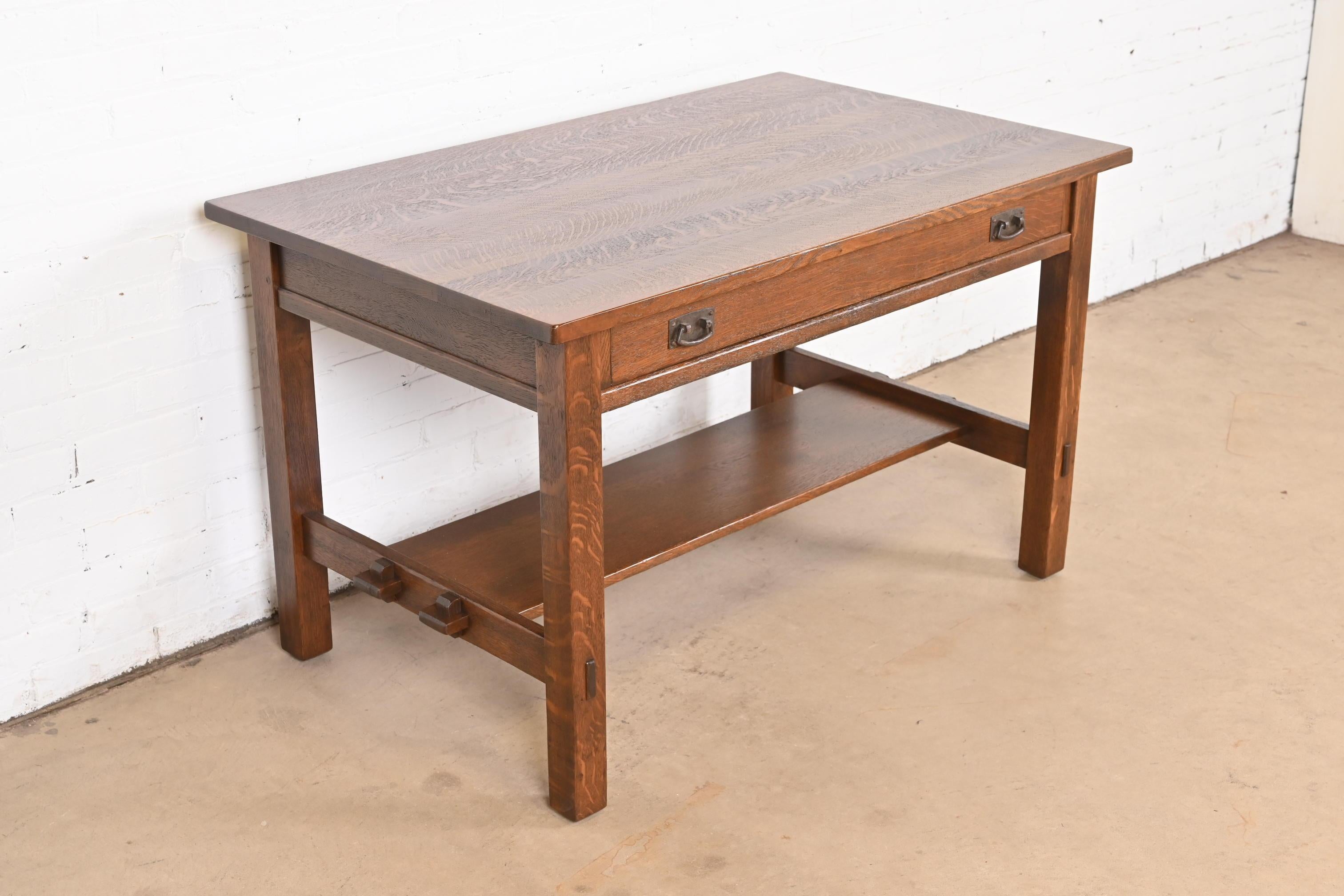 Arts and Crafts Antique Stickley Mission Oak Arts & Crafts Desk or Library Table, Newly Restored For Sale