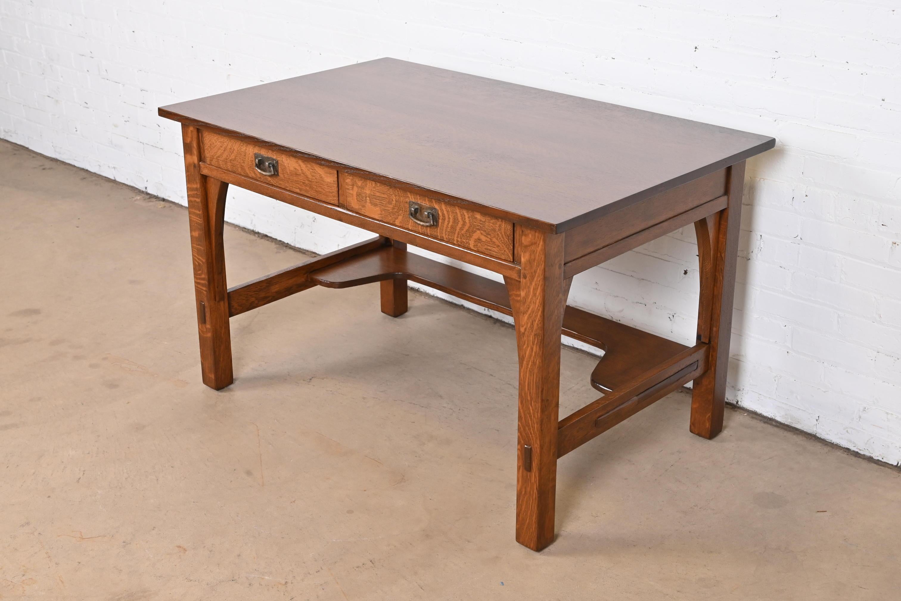 Antique Stickley Mission Oak Arts & Crafts Desk or Library Table, Newly Restored In Good Condition In South Bend, IN