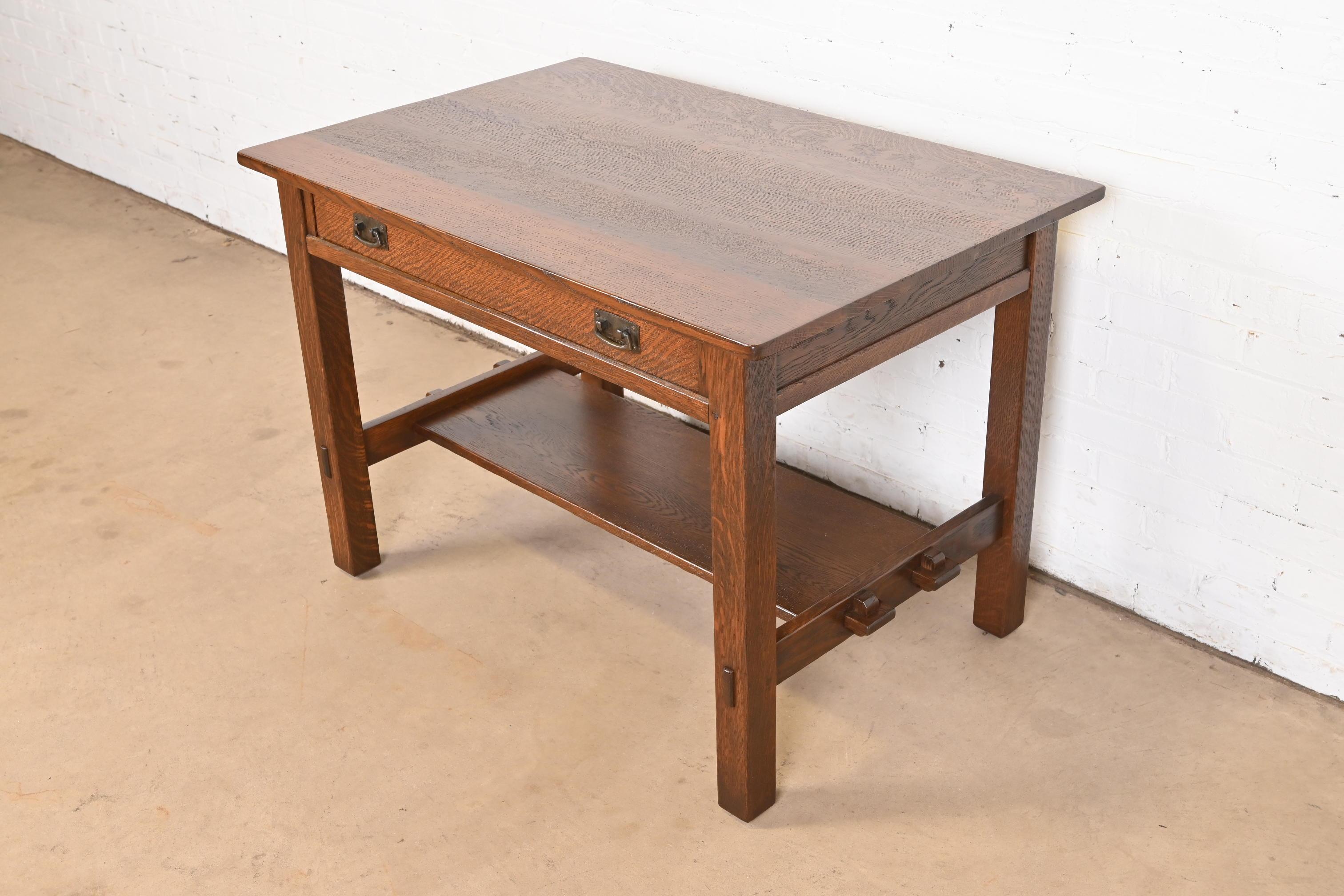 American Antique Stickley Mission Oak Arts & Crafts Desk or Library Table, Newly Restored For Sale