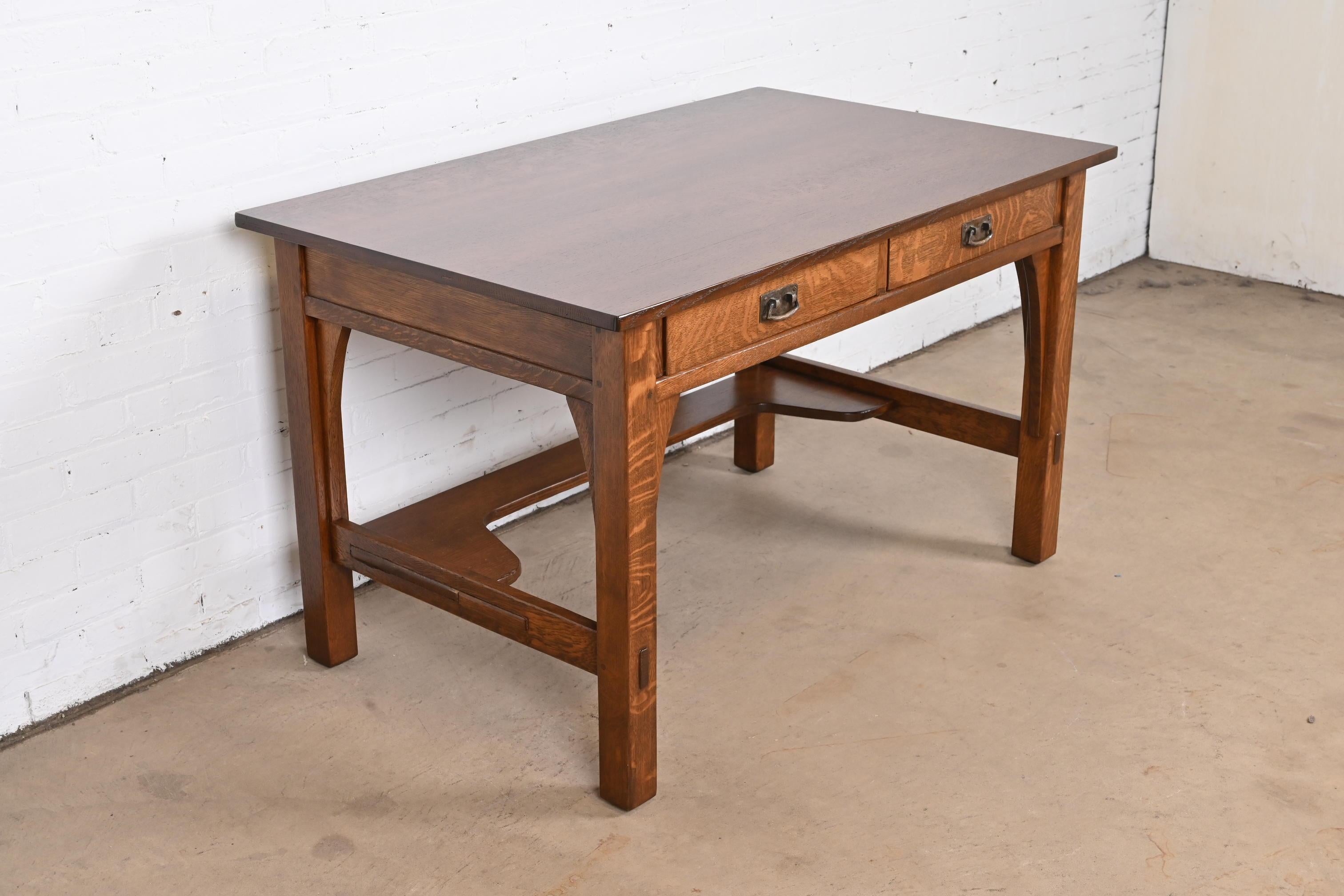 20th Century Antique Stickley Mission Oak Arts & Crafts Desk or Library Table, Newly Restored
