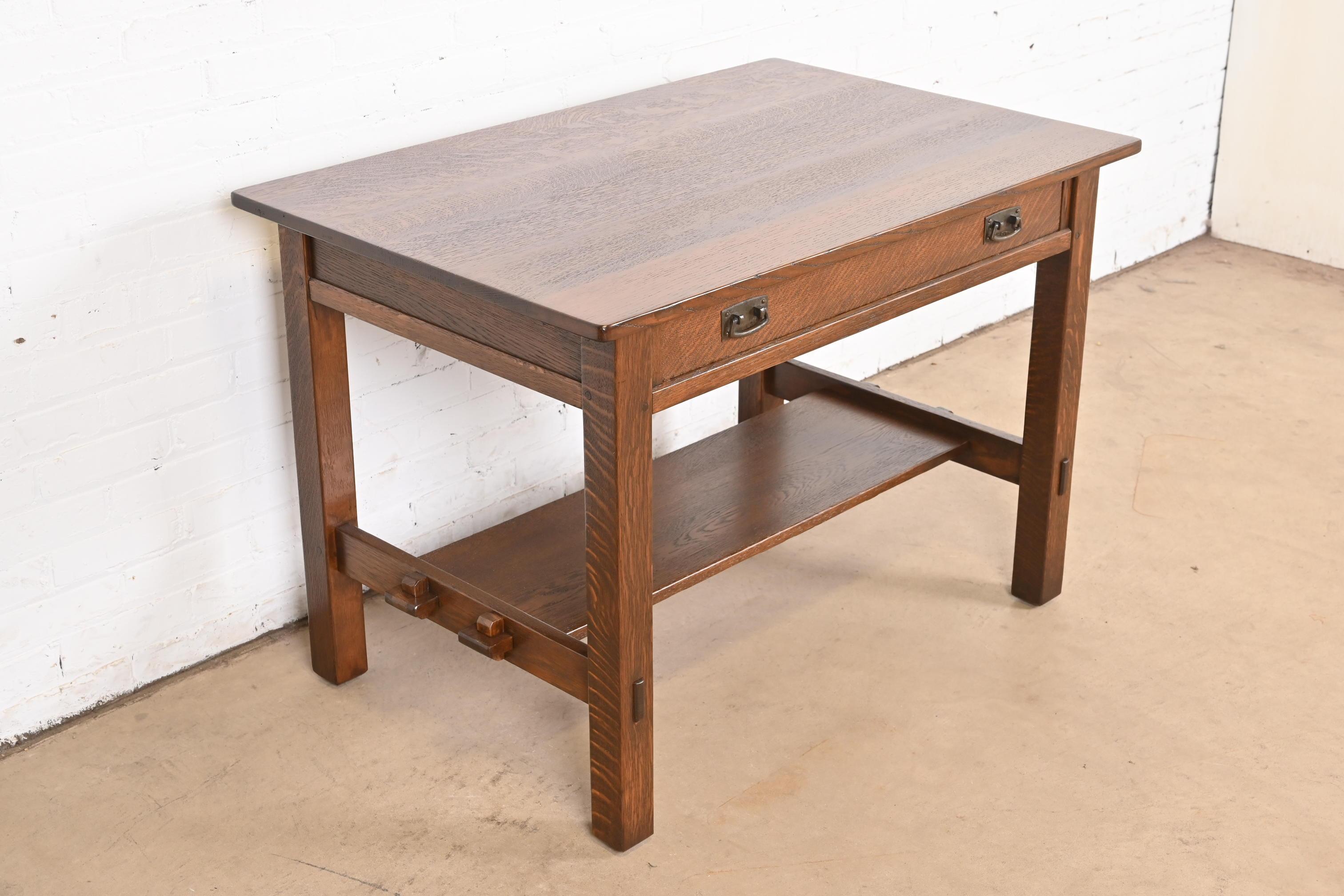 20th Century Antique Stickley Mission Oak Arts & Crafts Desk or Library Table, Newly Restored For Sale