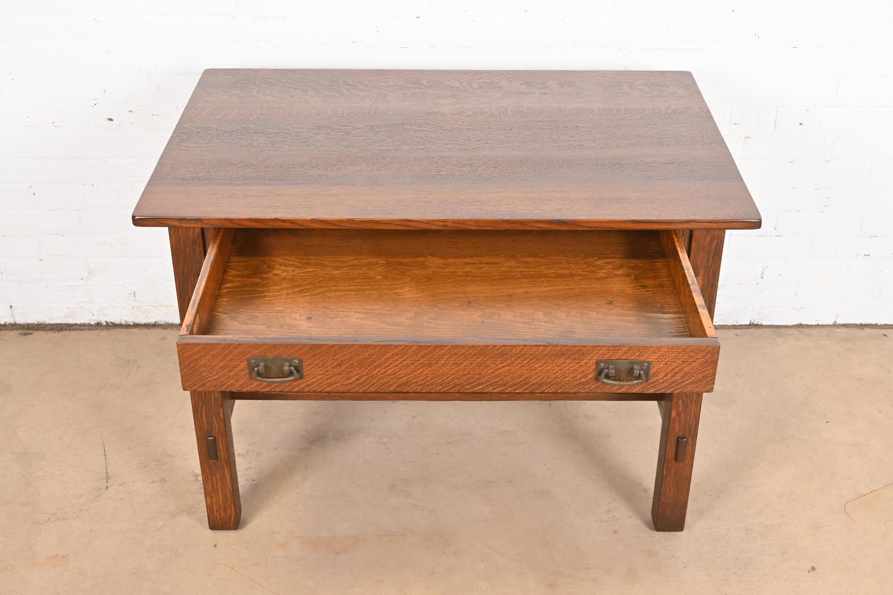 Copper Antique Stickley Mission Oak Arts & Crafts Desk or Library Table, Newly Restored For Sale