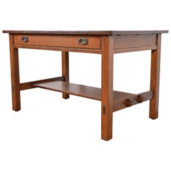 Table de bureau ou de bibliothèque ancienne en chêne Stickley Mission Arts & Crafts, nouvellement restaurée