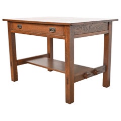 Antique Stickley Mission Oak Arts & Crafts Desk or Library Table, Newly Restored