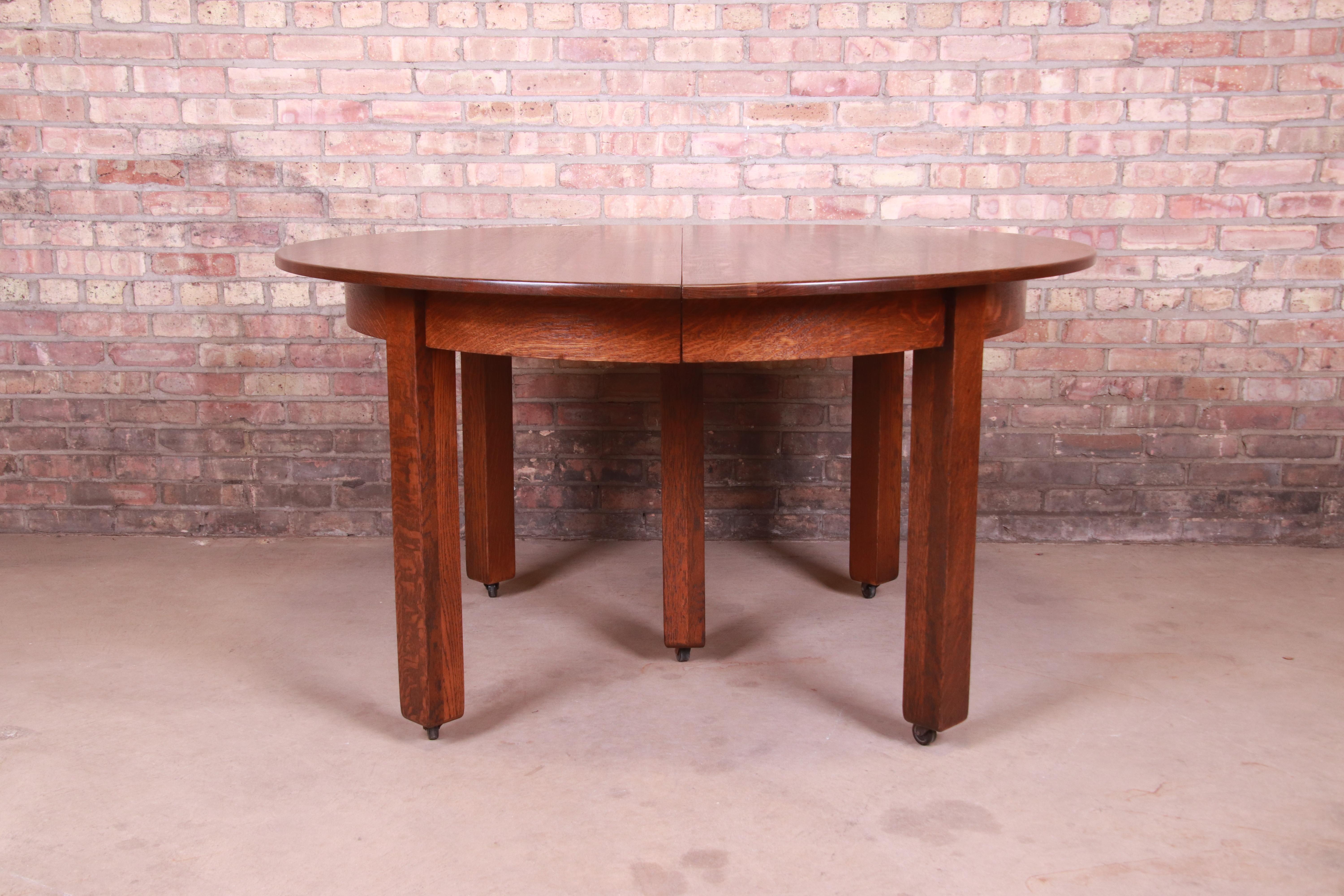 Antique Stickley Mission Oak Arts & Crafts Extension Dining Table, Restored 3