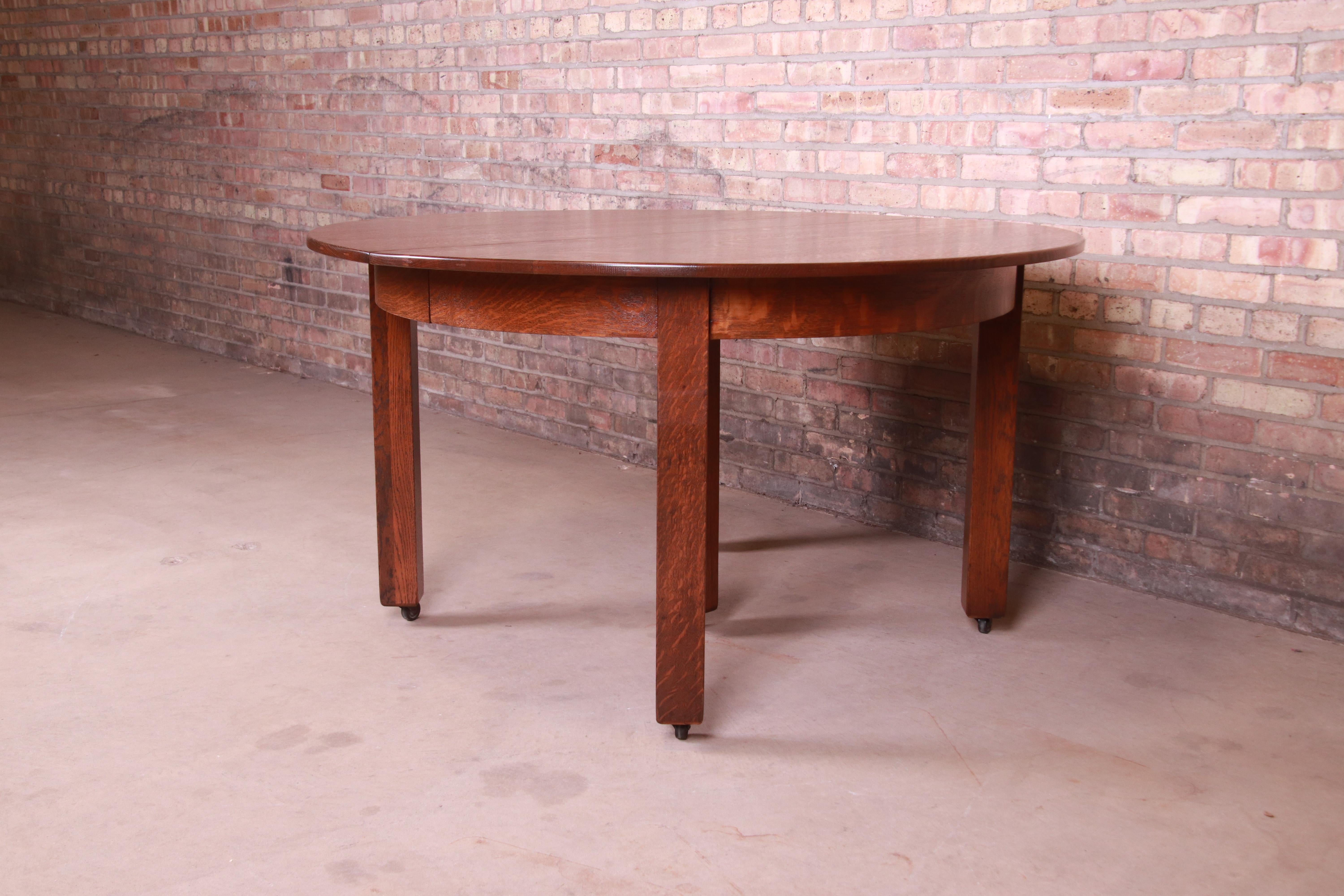 Antique Stickley Mission Oak Arts & Crafts Extension Dining Table, Restored 5