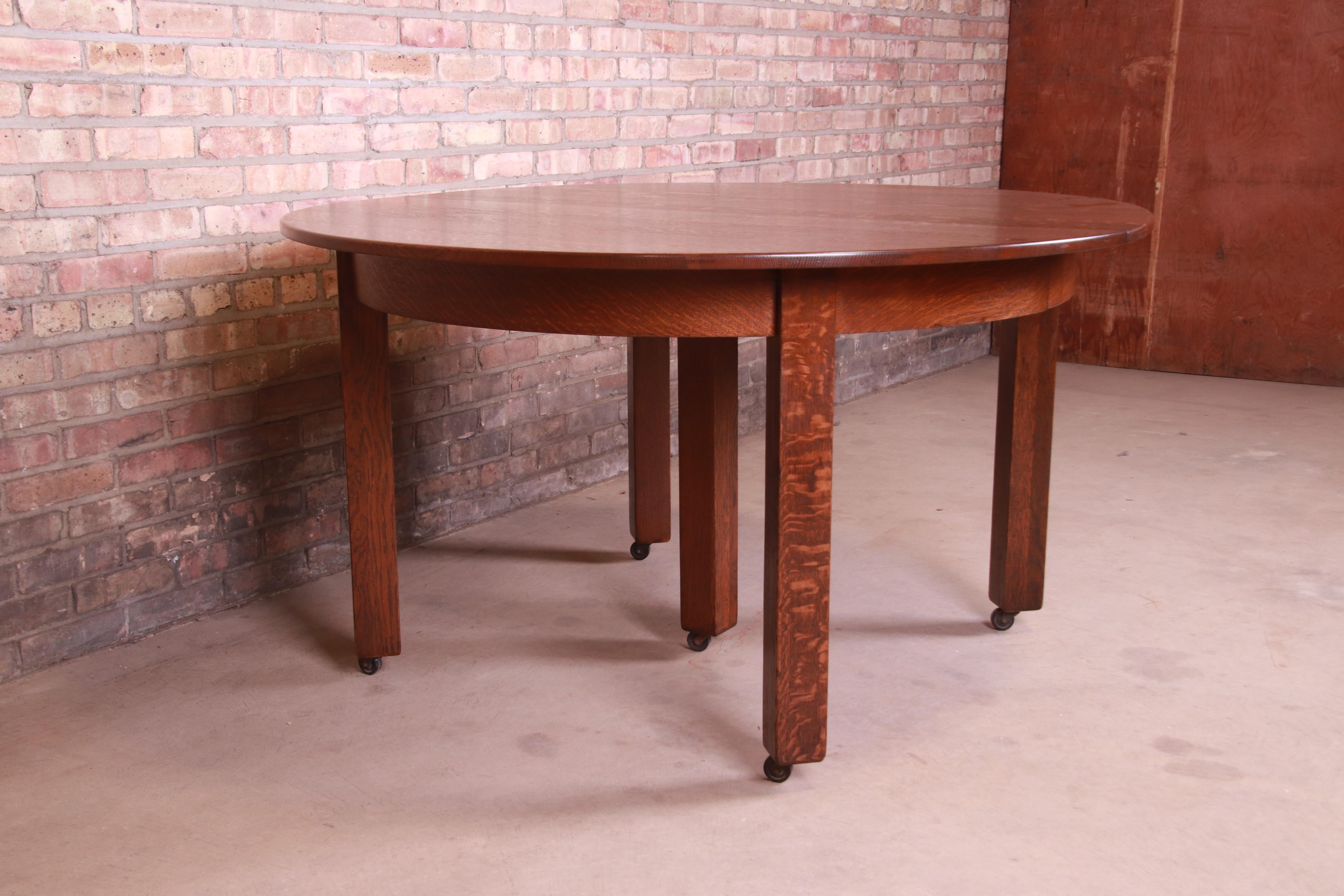 Antique Stickley Mission Oak Arts & Crafts Extension Dining Table, Restored 6