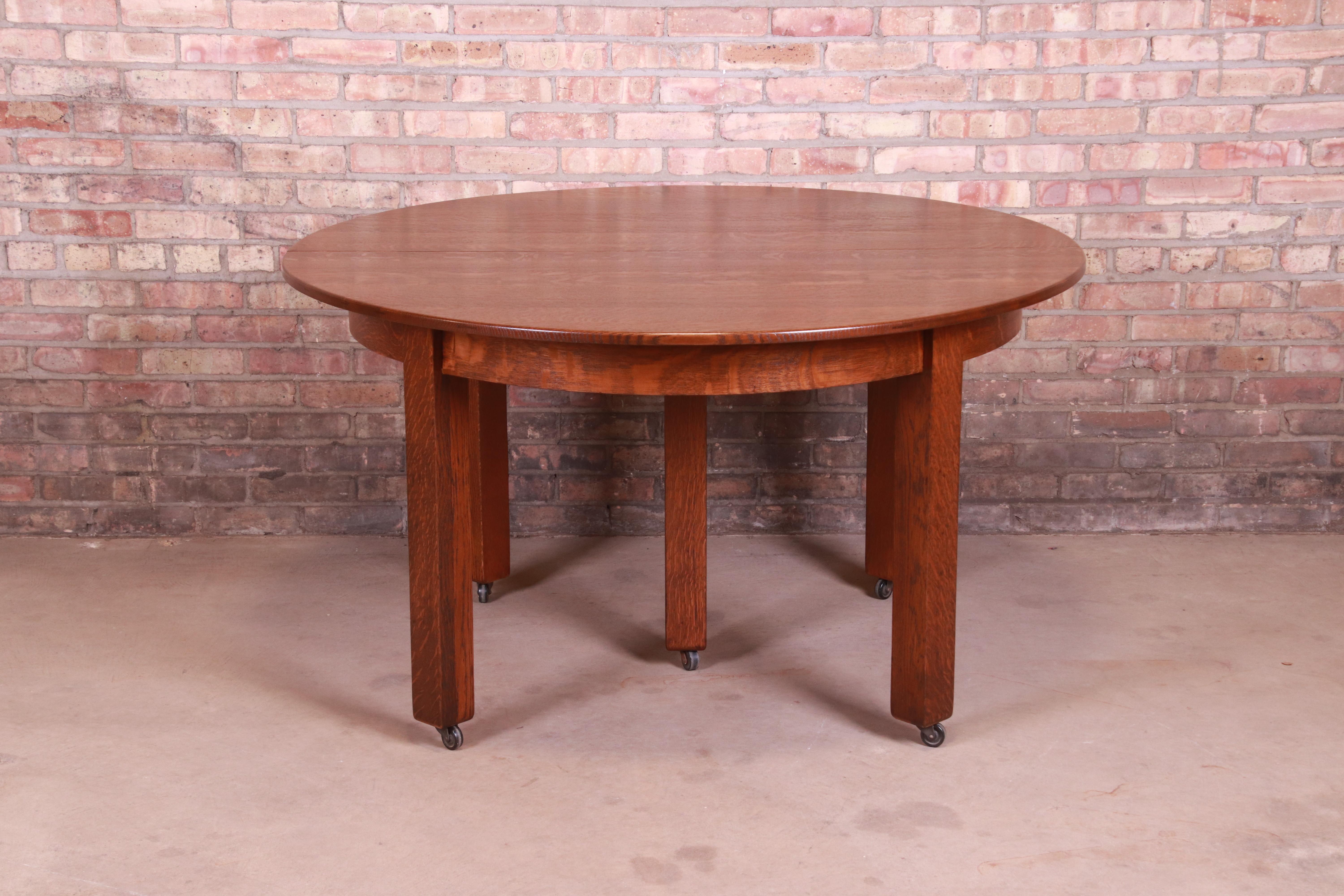Antique Stickley Mission Oak Arts & Crafts Extension Dining Table, Restored 10