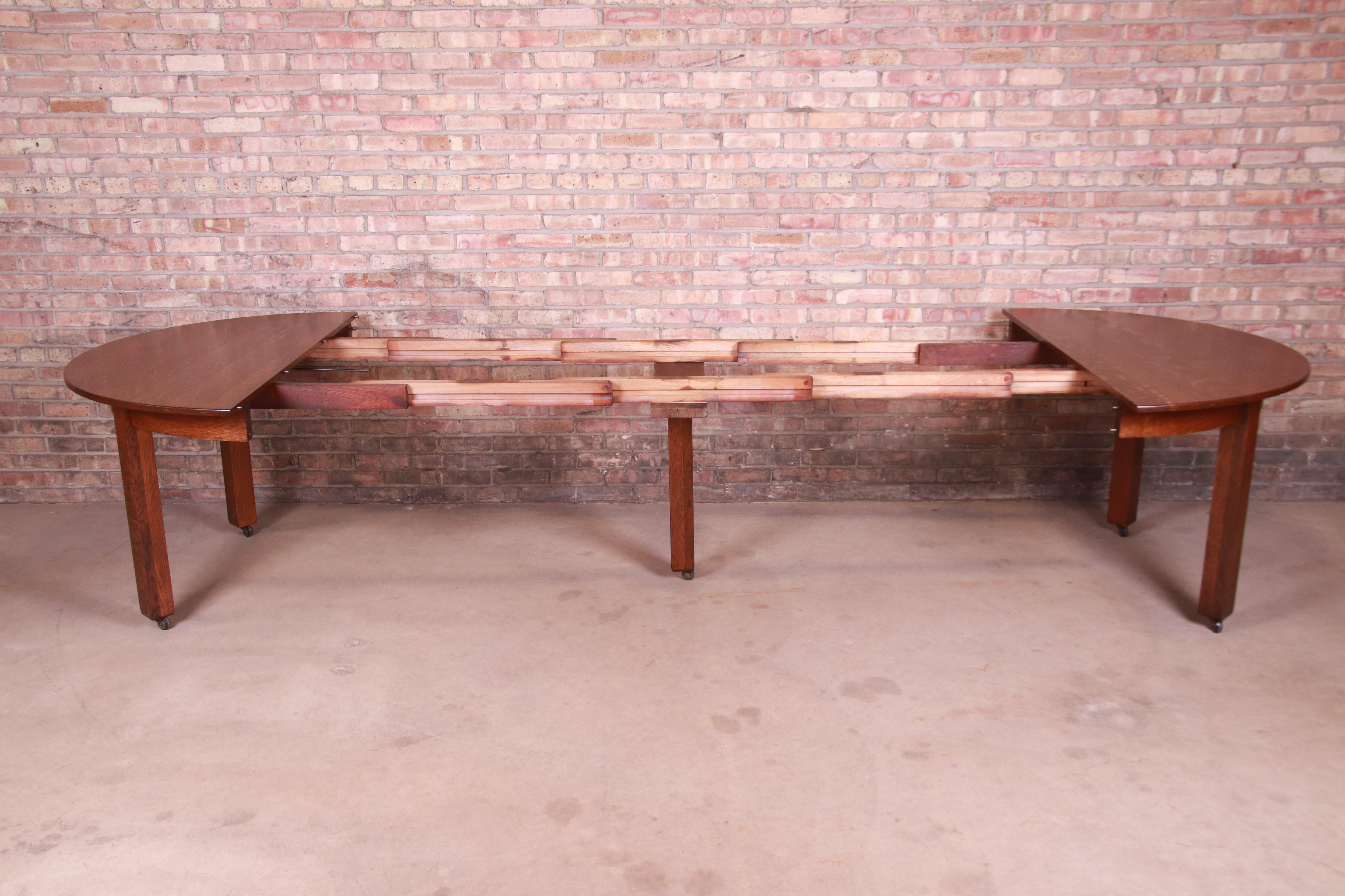 Antique Stickley Mission Oak Arts & Crafts Extension Dining Table, Restored 1