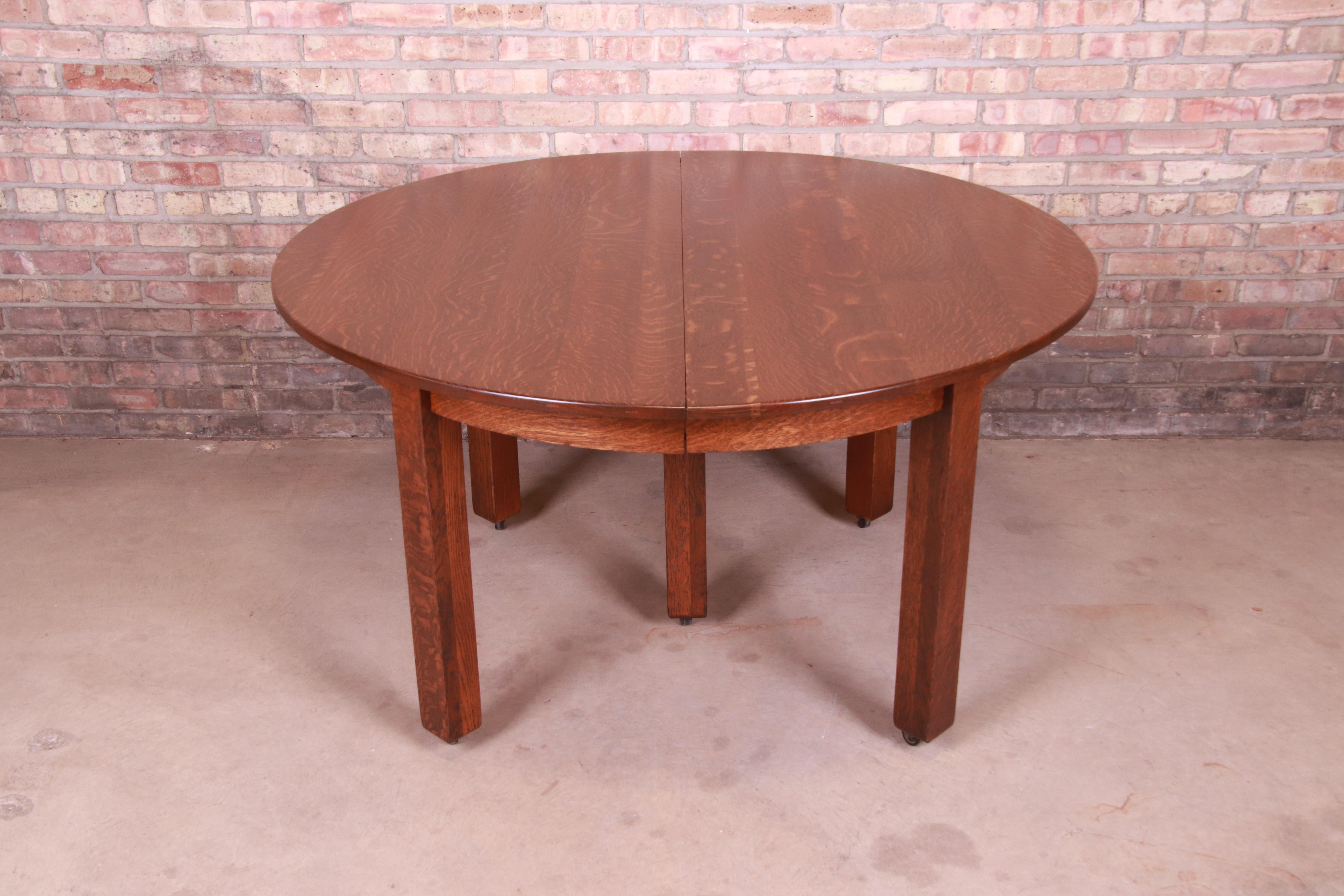 Antique Stickley Mission Oak Arts & Crafts Extension Dining Table, Restored 2