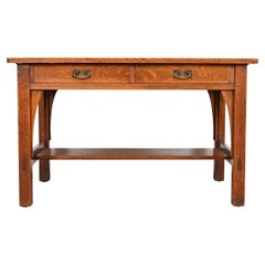Antico scrittoio o tavolo da biblioteca in quercia Mission Arts & Crafts di Stickley