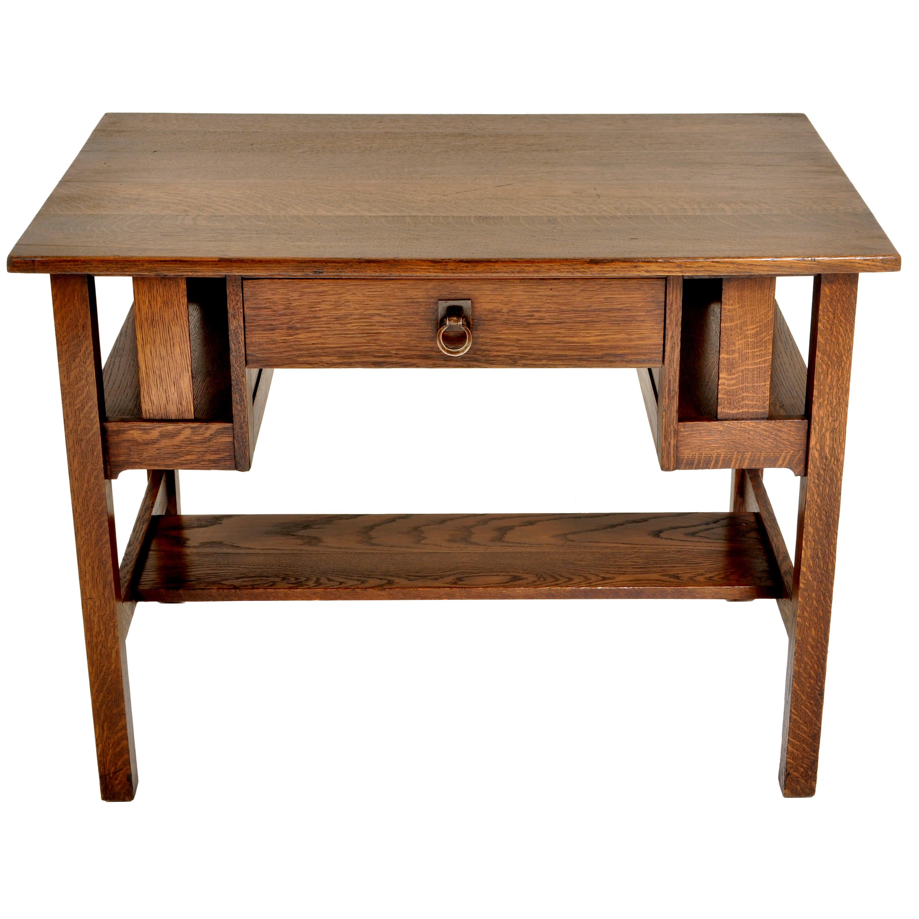 American Antique Stickley Mission Oak Writing Library Table Desk Quaint Furniture, 1905