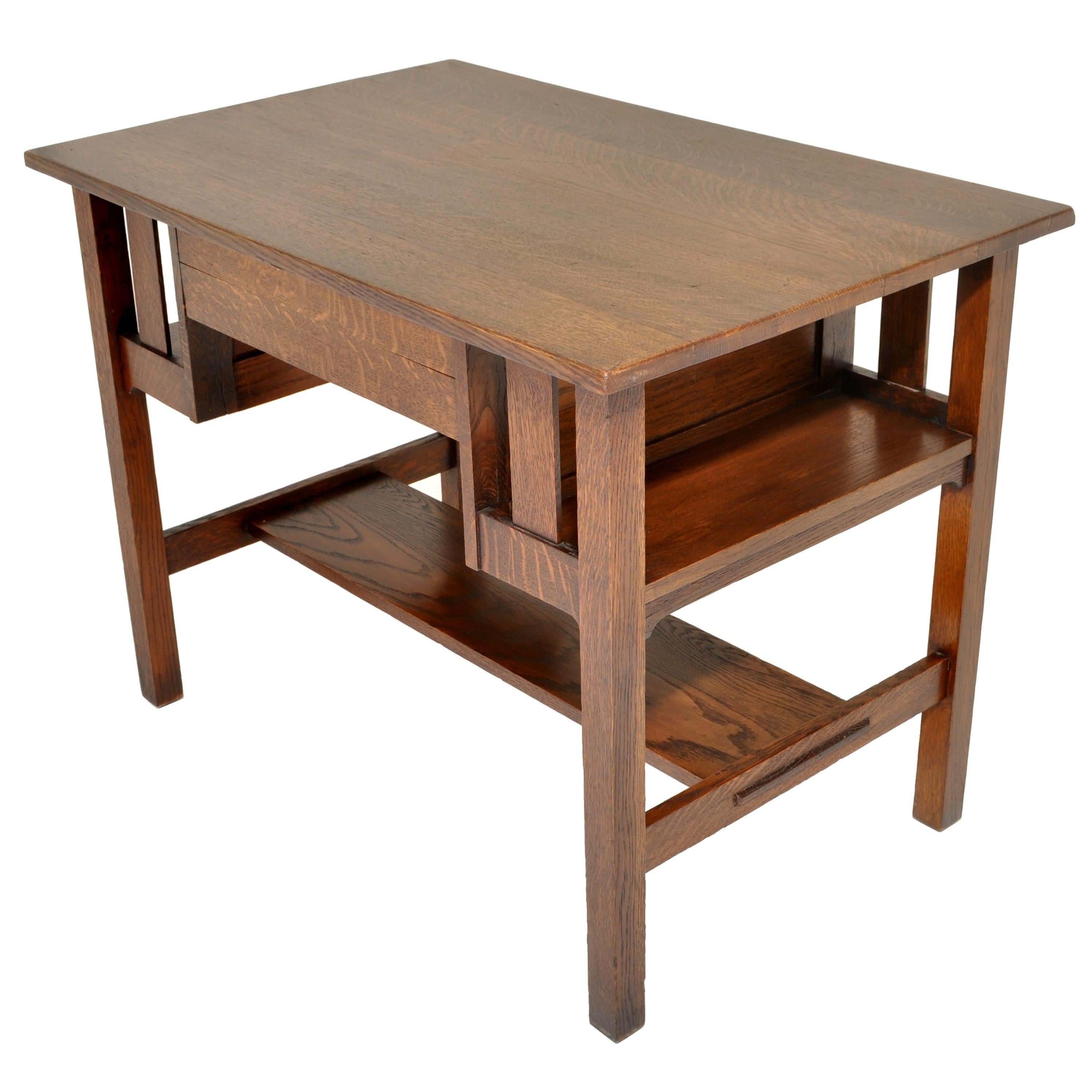 Antique Stickley Mission Oak Writing Library Table Desk Quaint Furniture, 1905 1