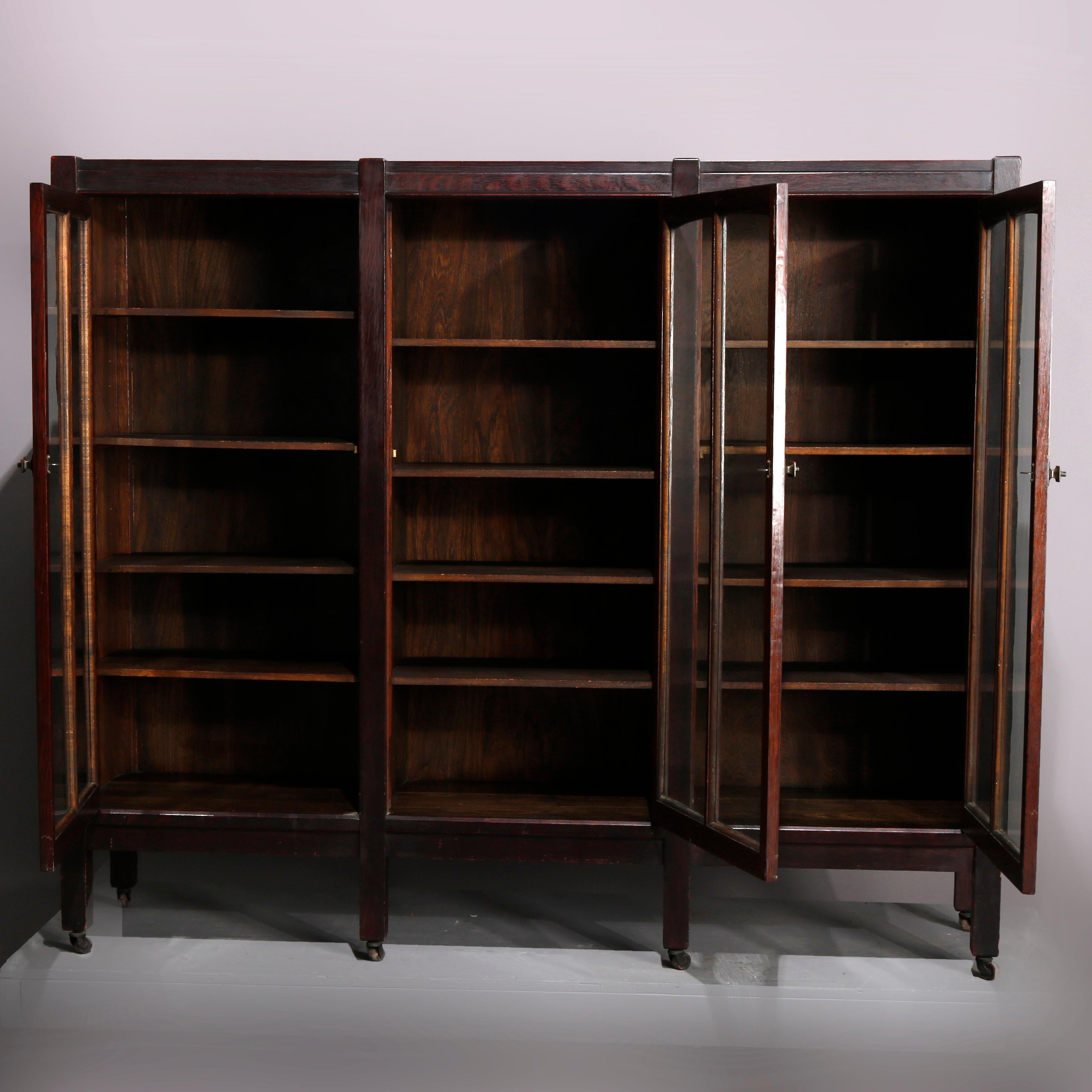 Antique Stickley School Arts and Crafts Mission Oak 3-Door Bookcase ...