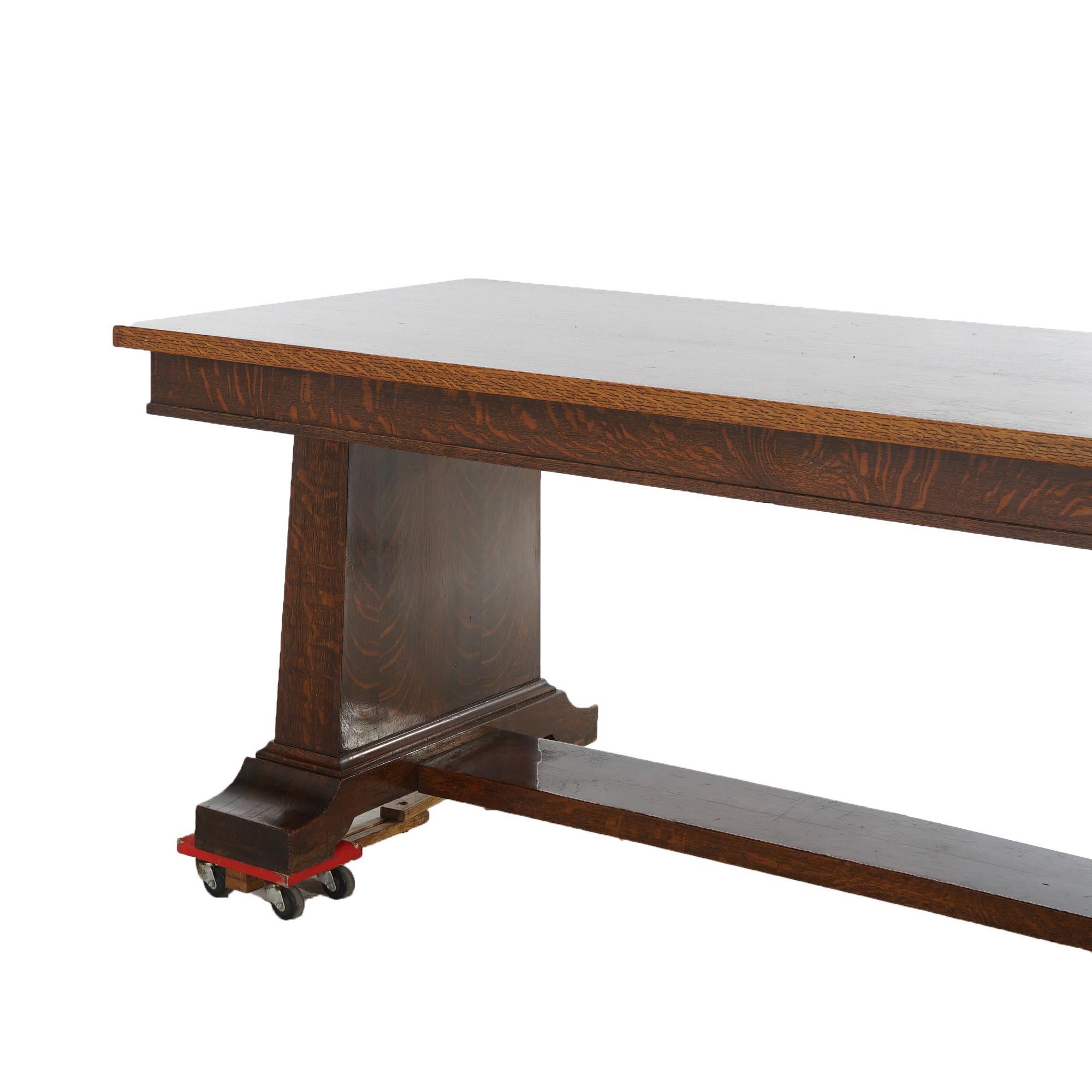 Antigua escuela Stickley Arts & Crafts Mission Oak Mesa de conferencias C1910 en Bueno estado para la venta en Big Flats, NY