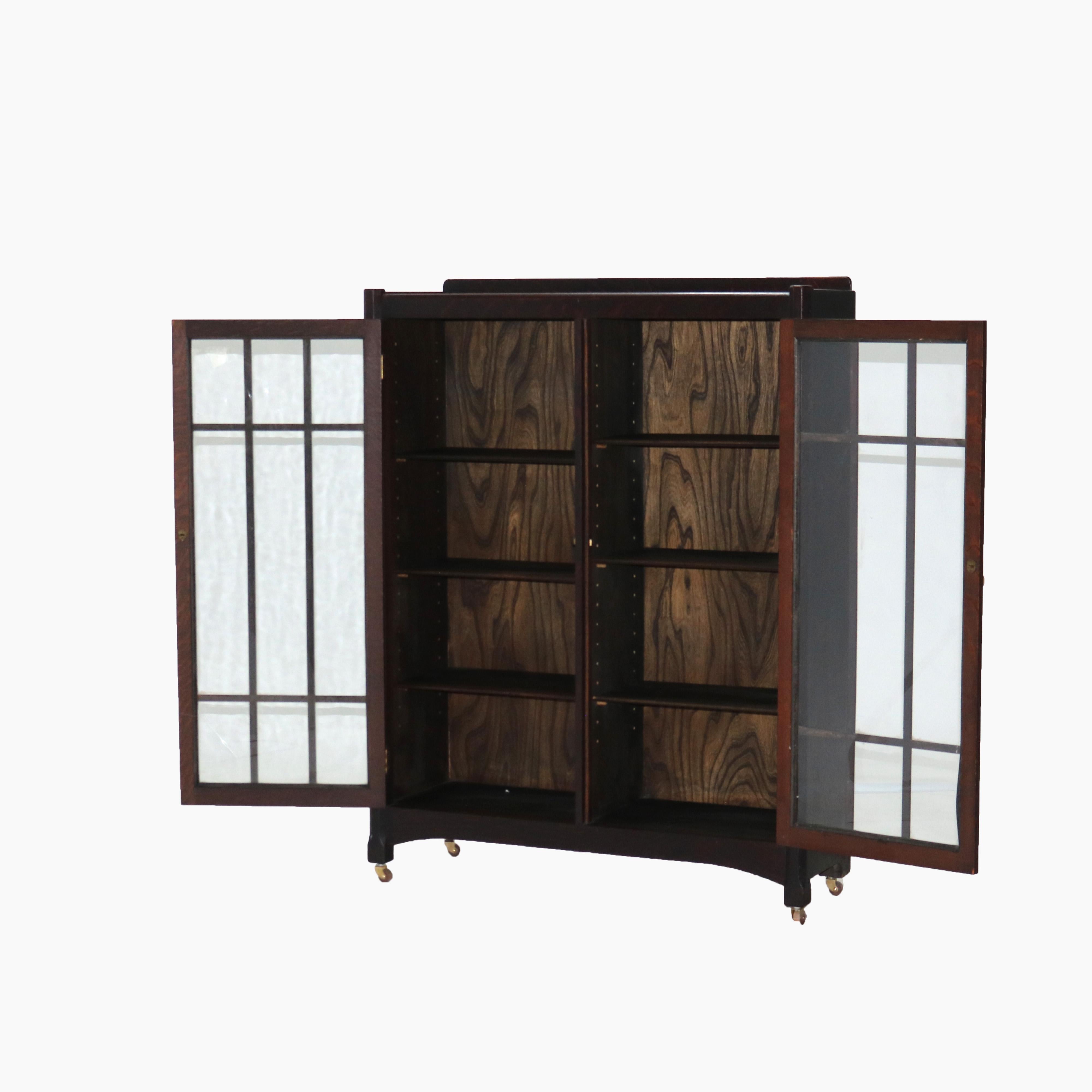 Antikes Stickley School Arts & Crafts Mission Eichenholz-Doppeltüren-Bücherregal C1910 im Angebot 2