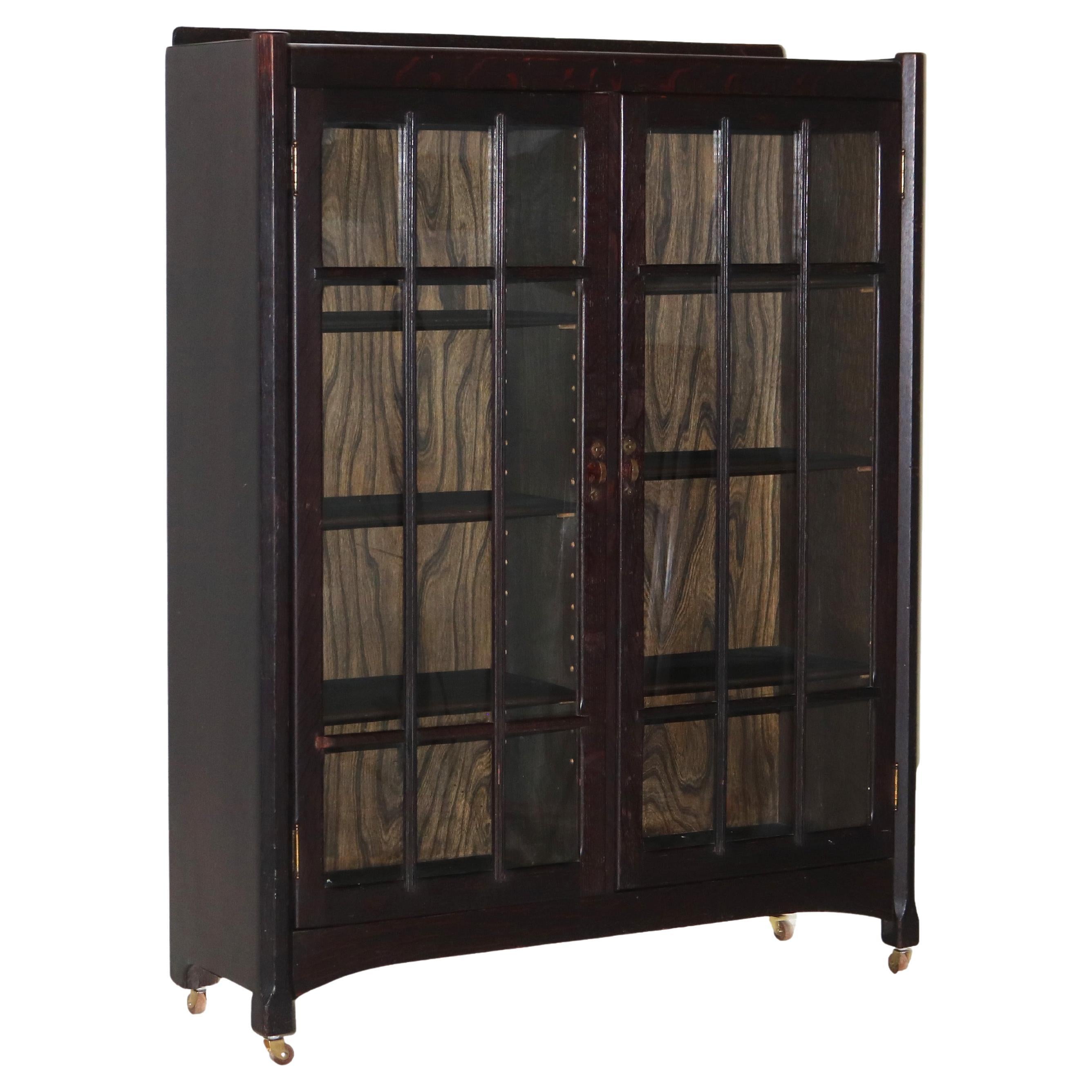 Antikes Stickley School Arts & Crafts Mission Eichenholz-Doppeltüren-Bücherregal C1910