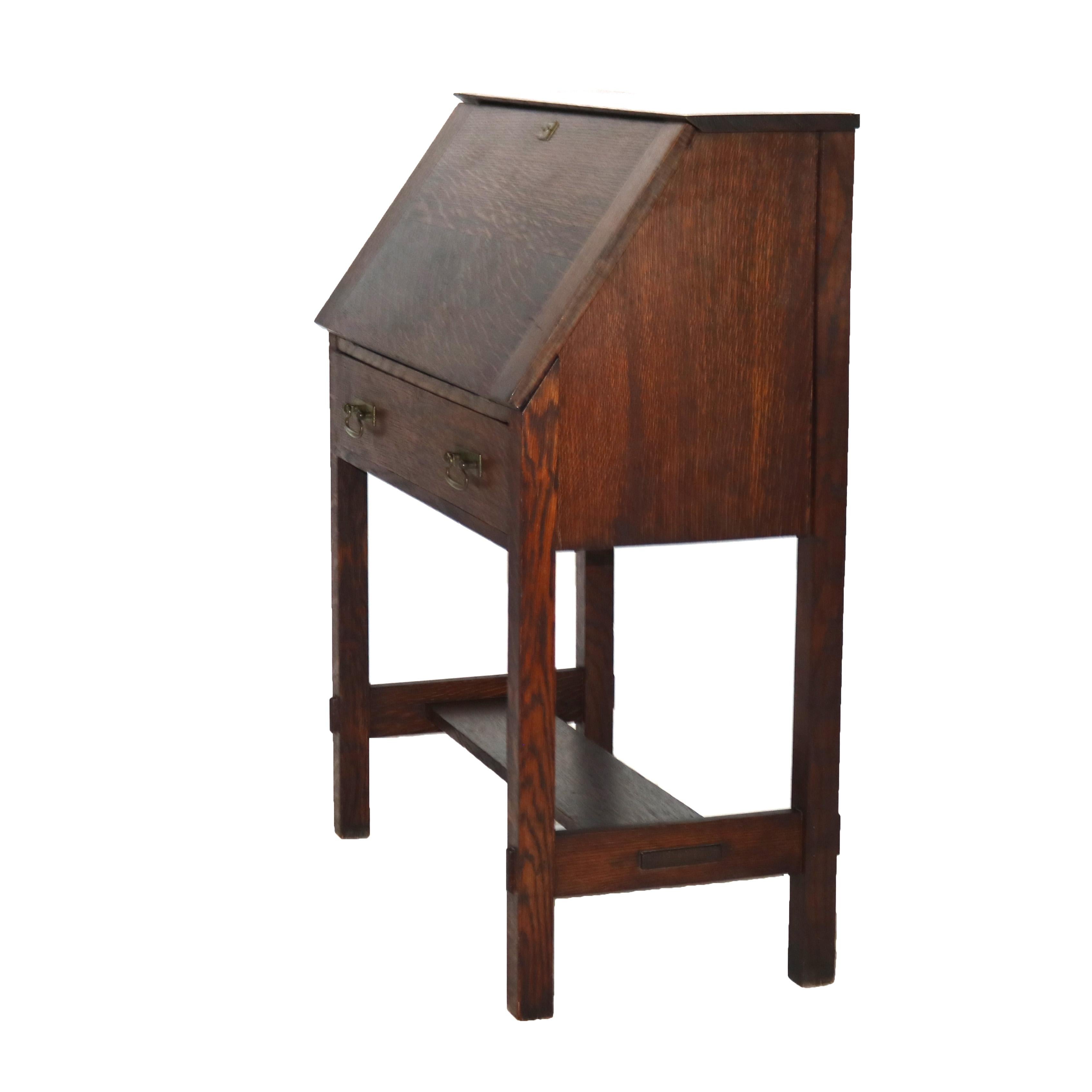 Antique Stickley School Arts & Crafts Mission Oak Drop Front Desk C1910 8