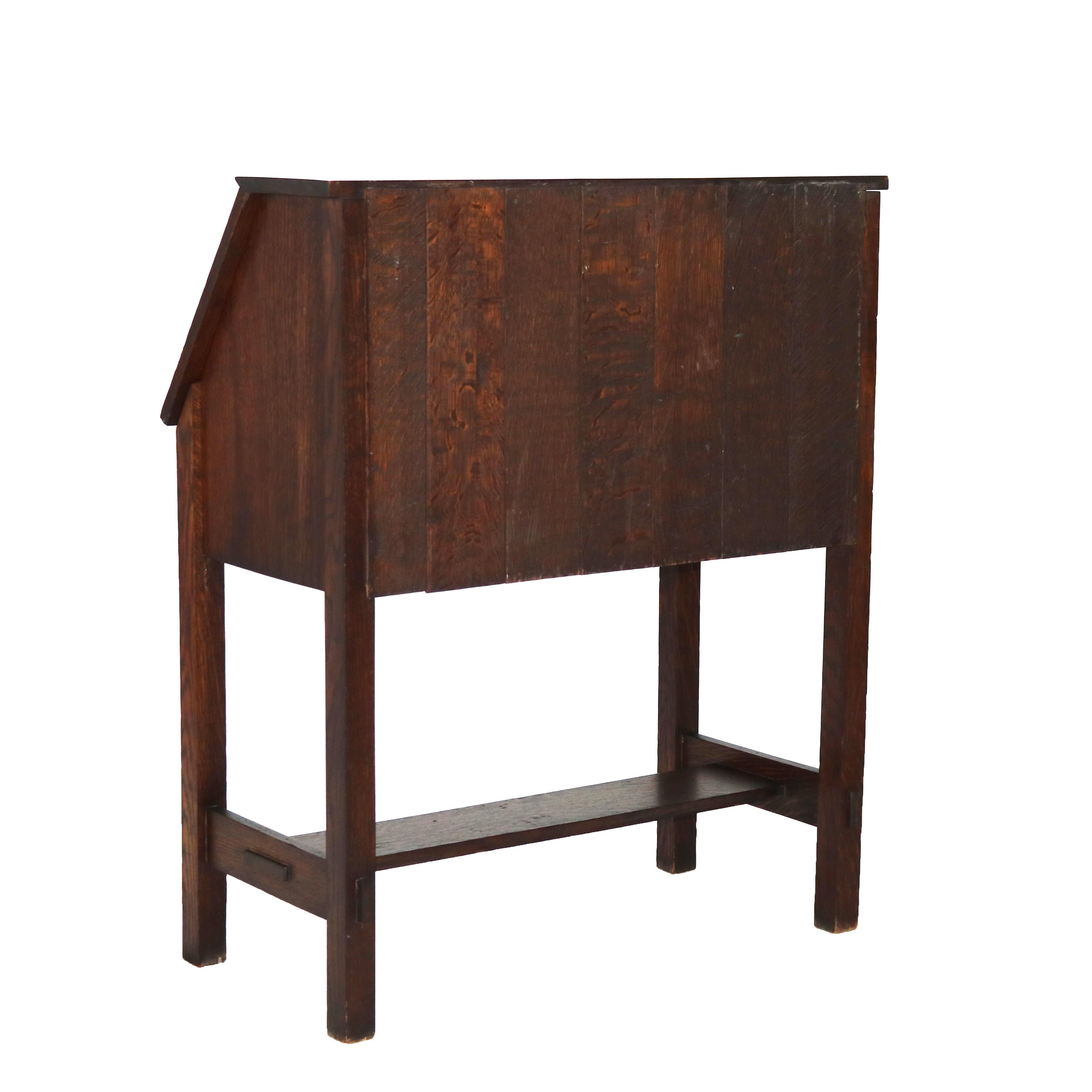 Antique Stickley School Arts & Crafts Mission Oak Drop Front Desk C1910 9