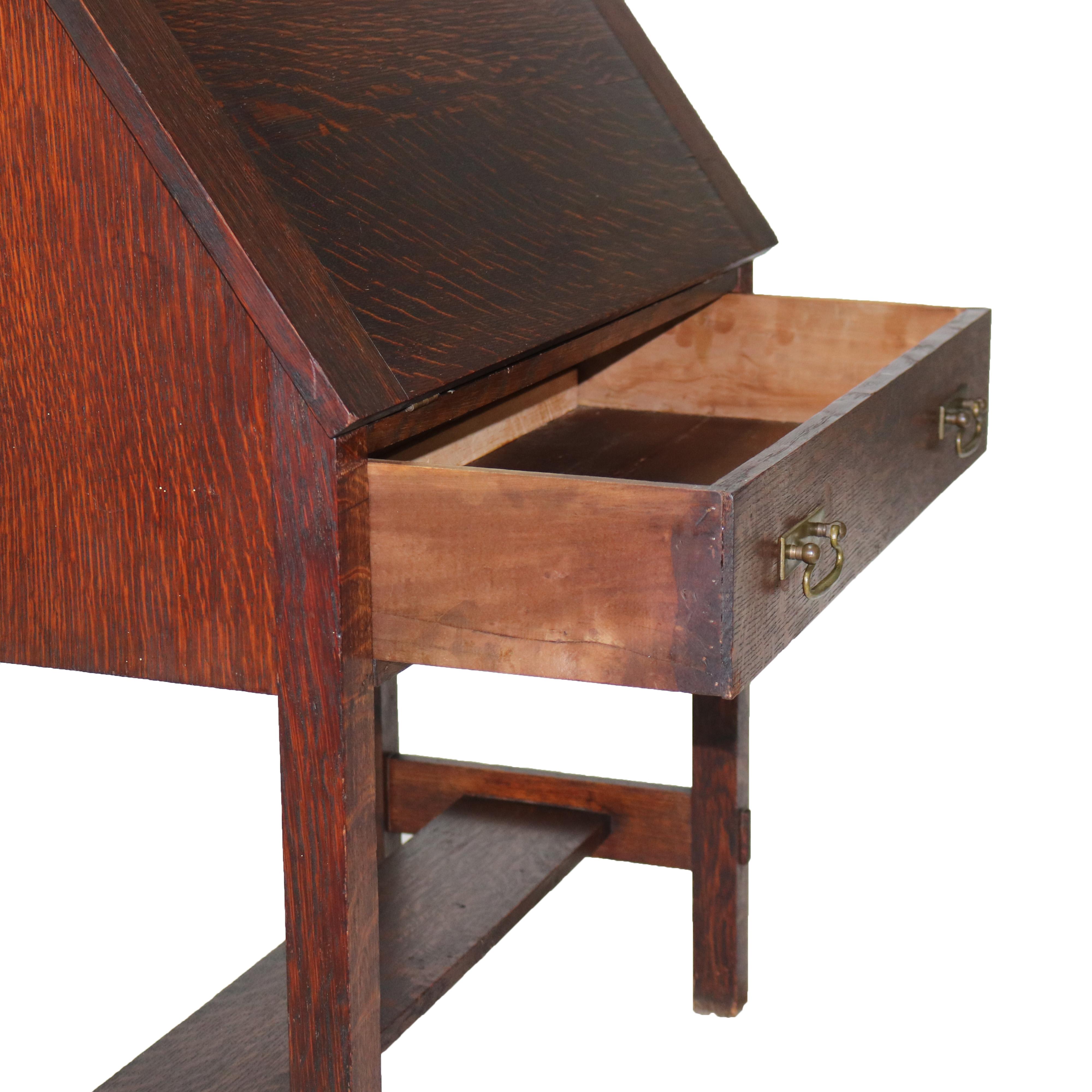 Antique Stickley School Arts & Crafts Mission Oak Drop Front Desk C1910 12