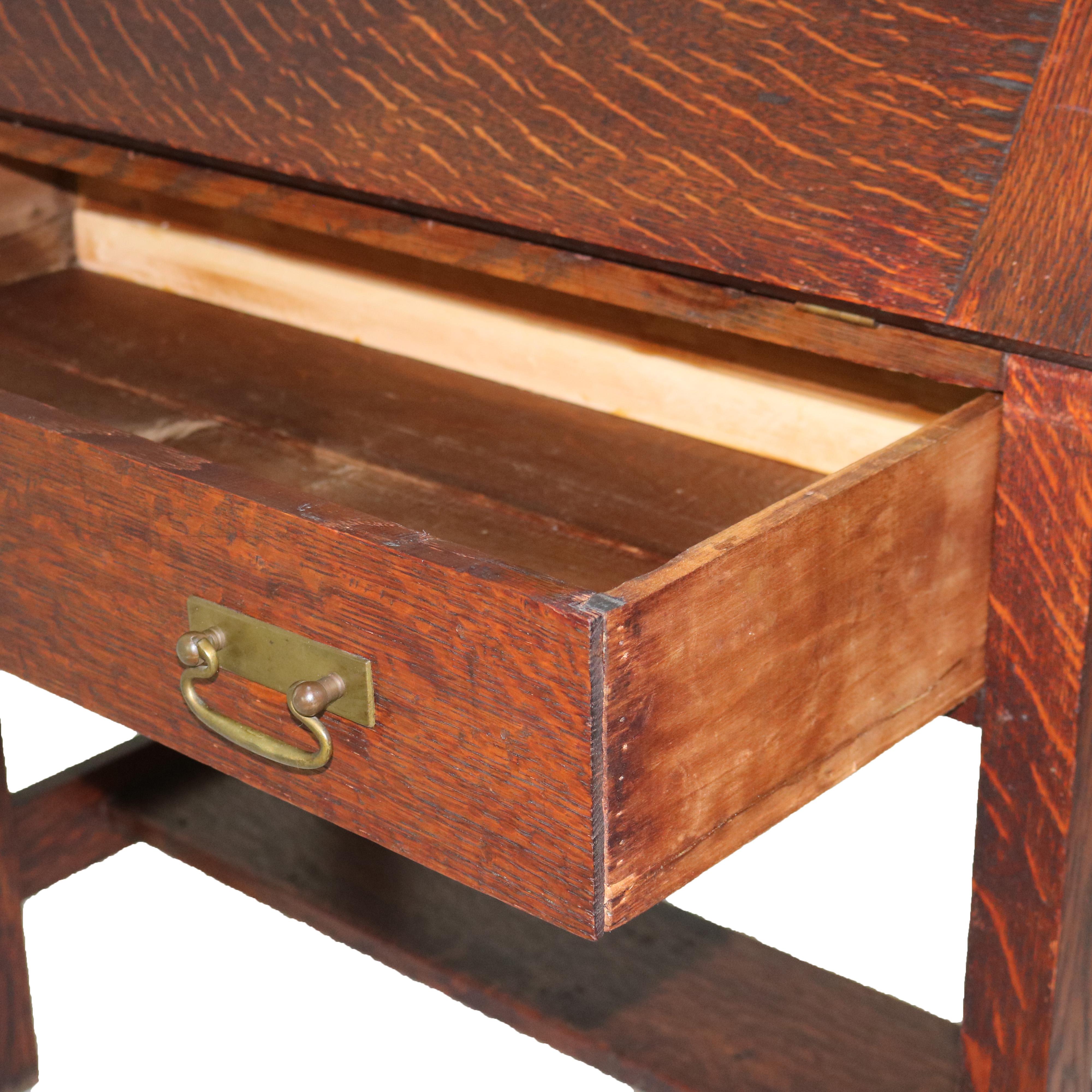 20th Century Antique Stickley School Arts & Crafts Mission Oak Drop Front Desk C1910