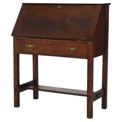Antique Stickley School Arts & Crafts Mission Oak Drop Front Desk C1910