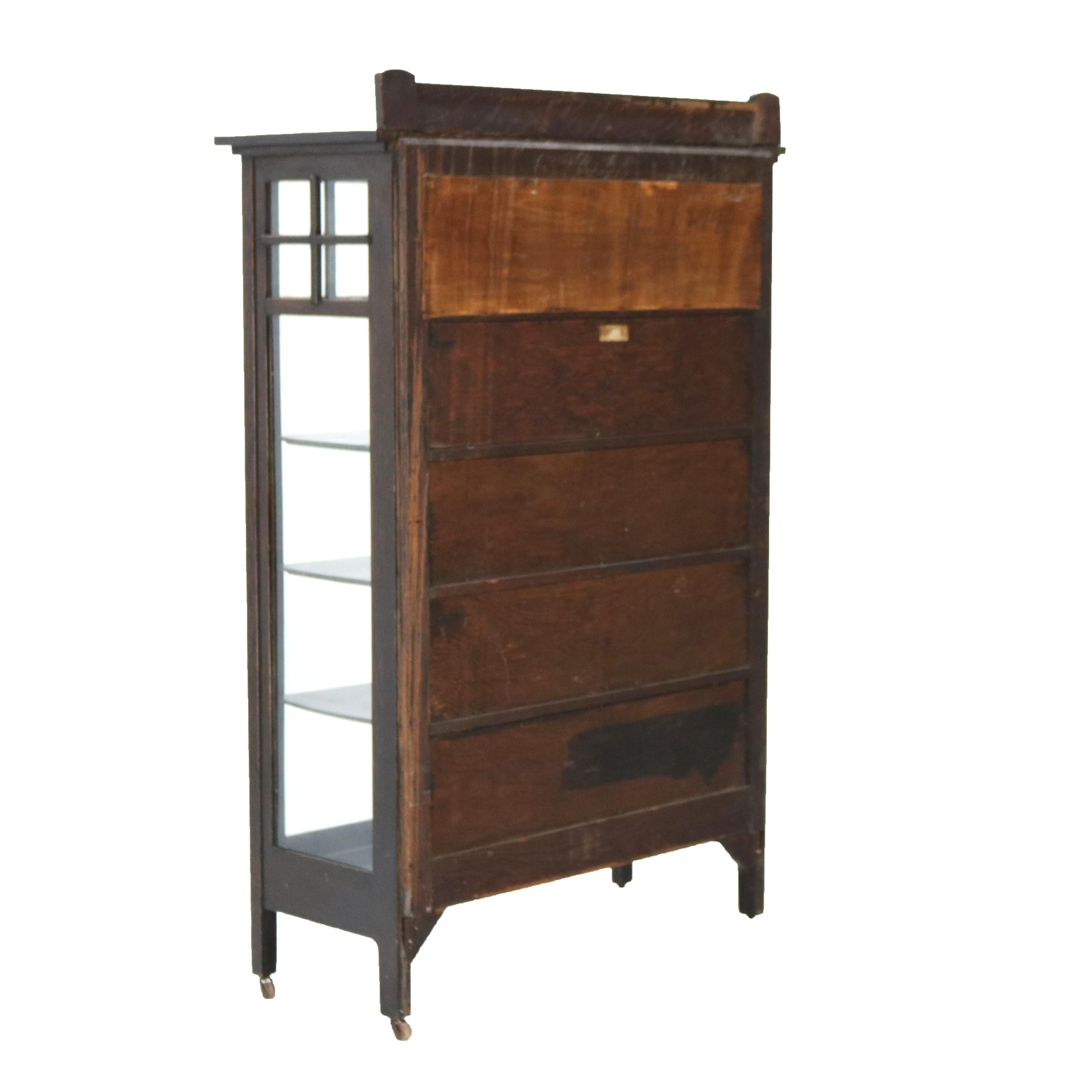 Antigua Escuela Stickley Arts & Crafts Mission Oak MIrrored China Cabinet C1910 en venta 4
