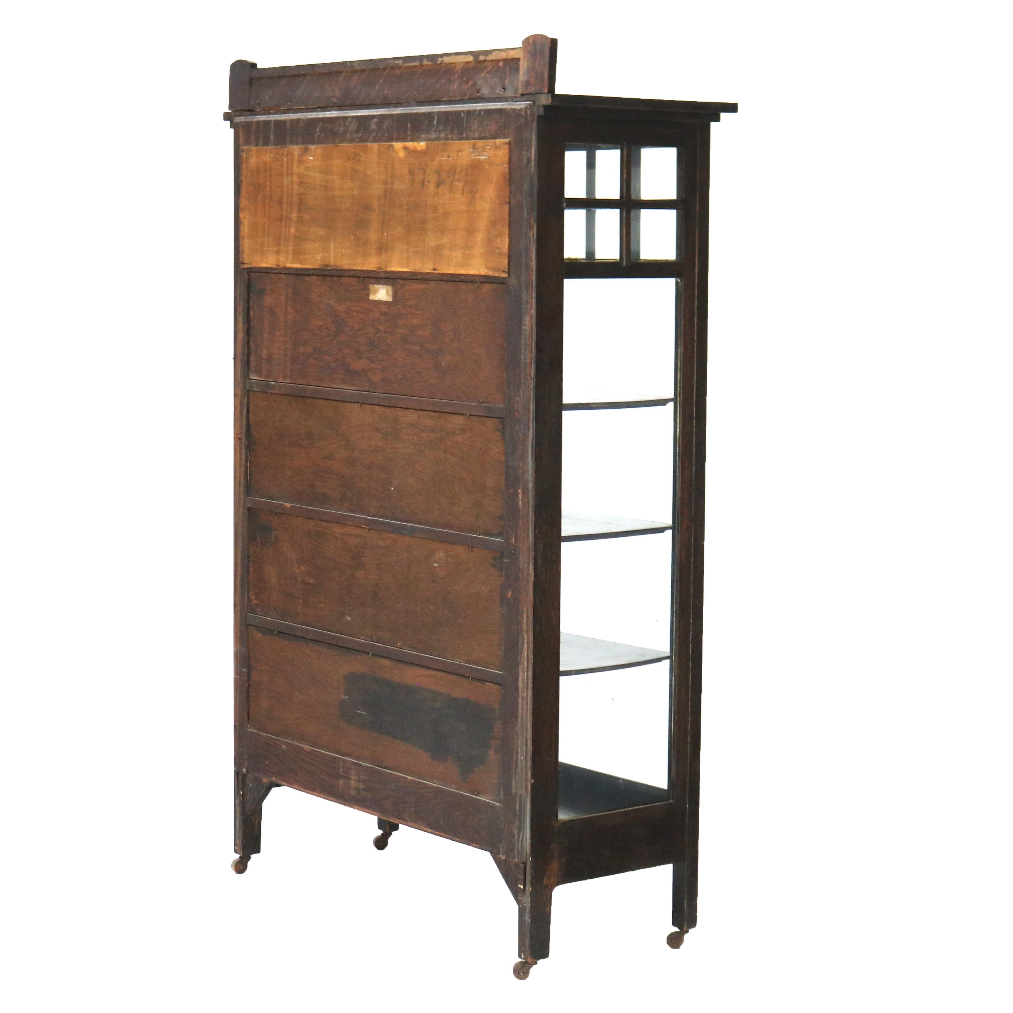 Antigua Escuela Stickley Arts & Crafts Mission Oak MIrrored China Cabinet C1910 en venta 5