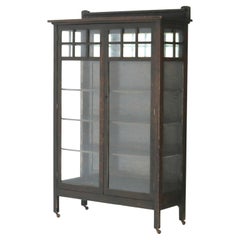Antique Stickley School Arts & Crafts Mission Oak MIrrored China Cabinet C1910