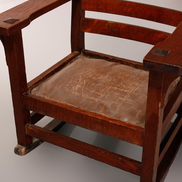 Antique Arts and Crafts Gus Stickley Mission Oak Rocking Chair, circa