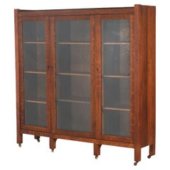 Antique Stickley School Arts & Crafts Mission Oak Three Door Bookcase C1920