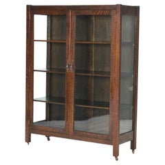Antigua Escuela Stickley Arts & Crafts Mission Oak Librería de dos puertas C1920