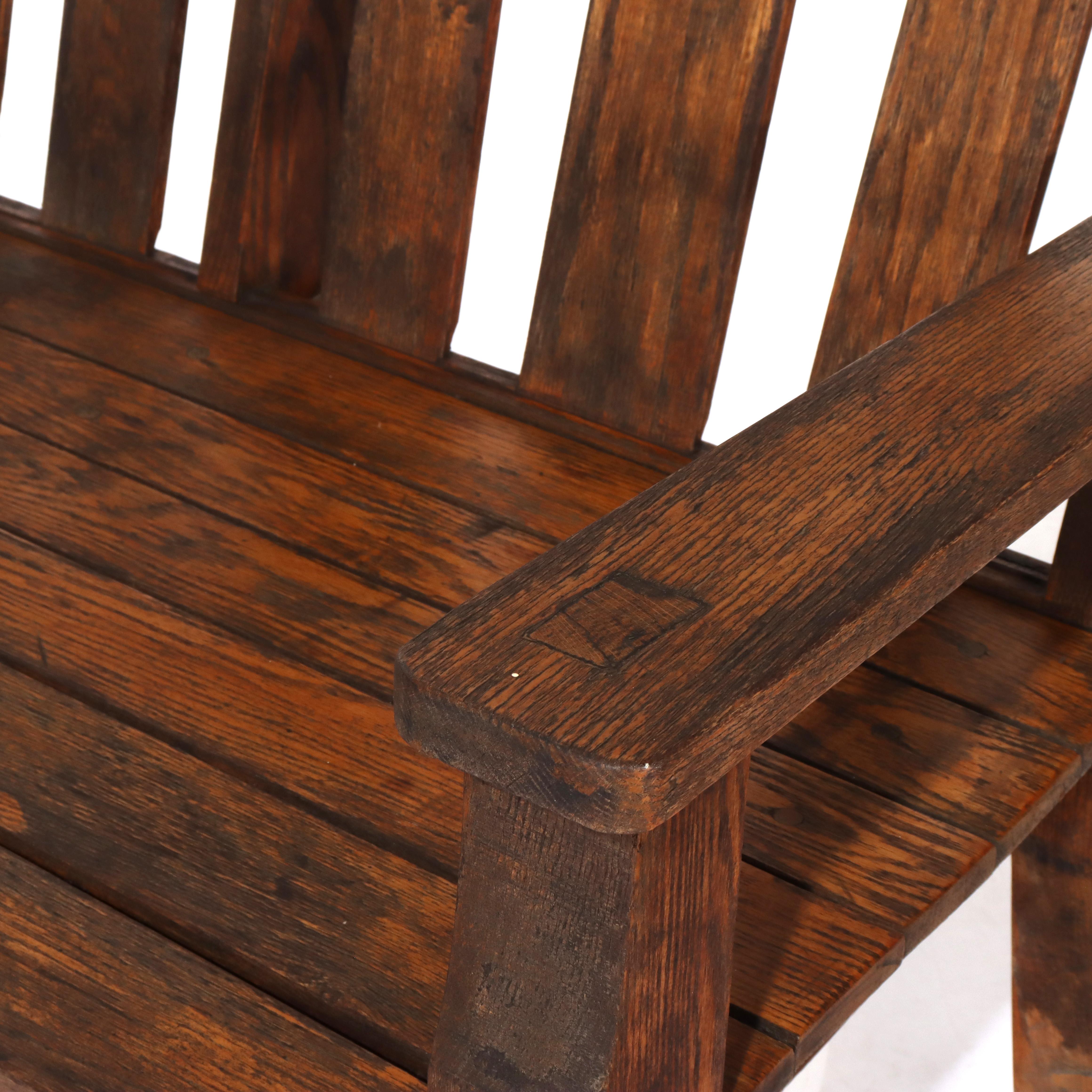 20ième siècle Antique Stickley School Arts & Crafts Oak 8' Long Bench C1920 en vente