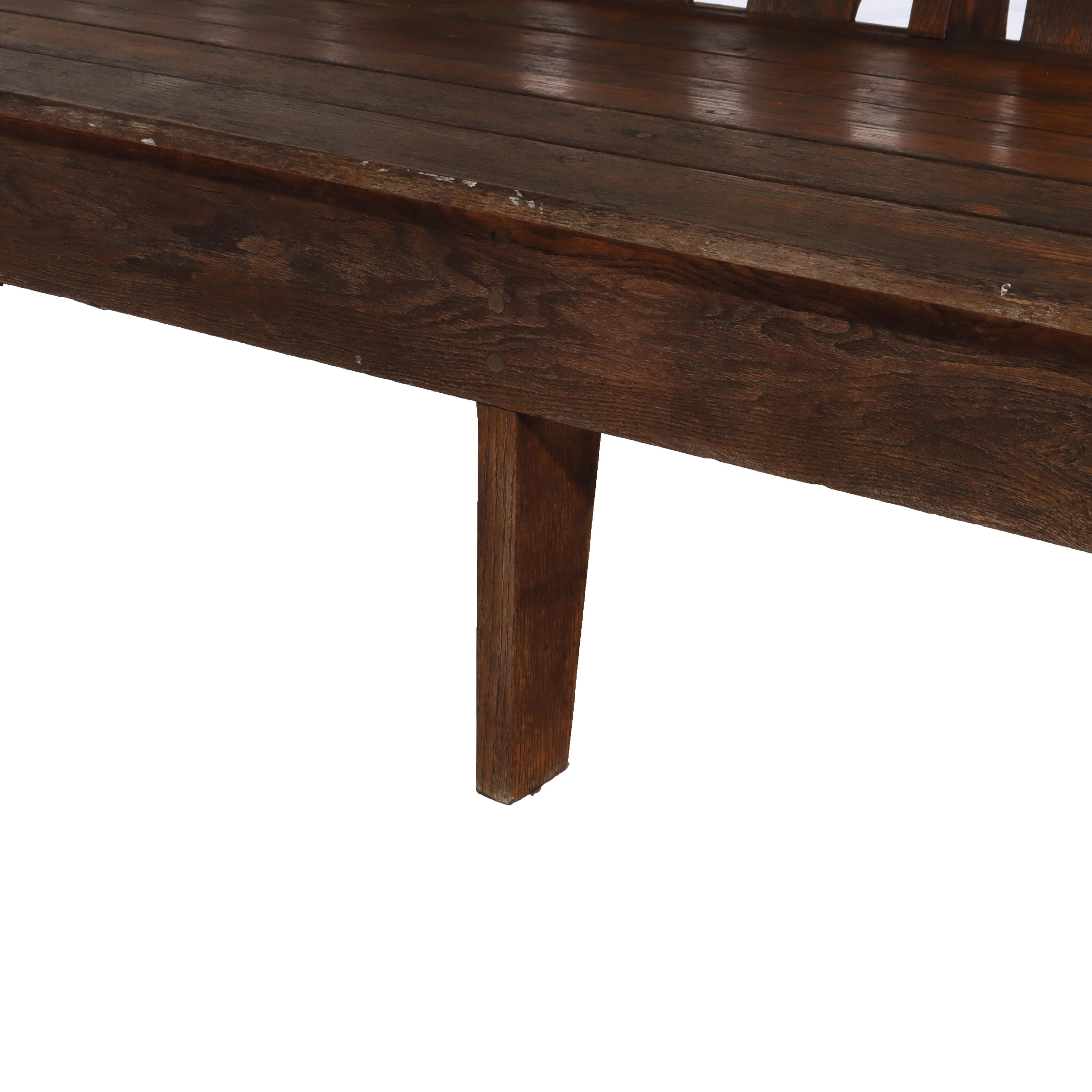 Chêne Antique Stickley School Arts & Crafts Oak 8' Long Bench C1920 en vente