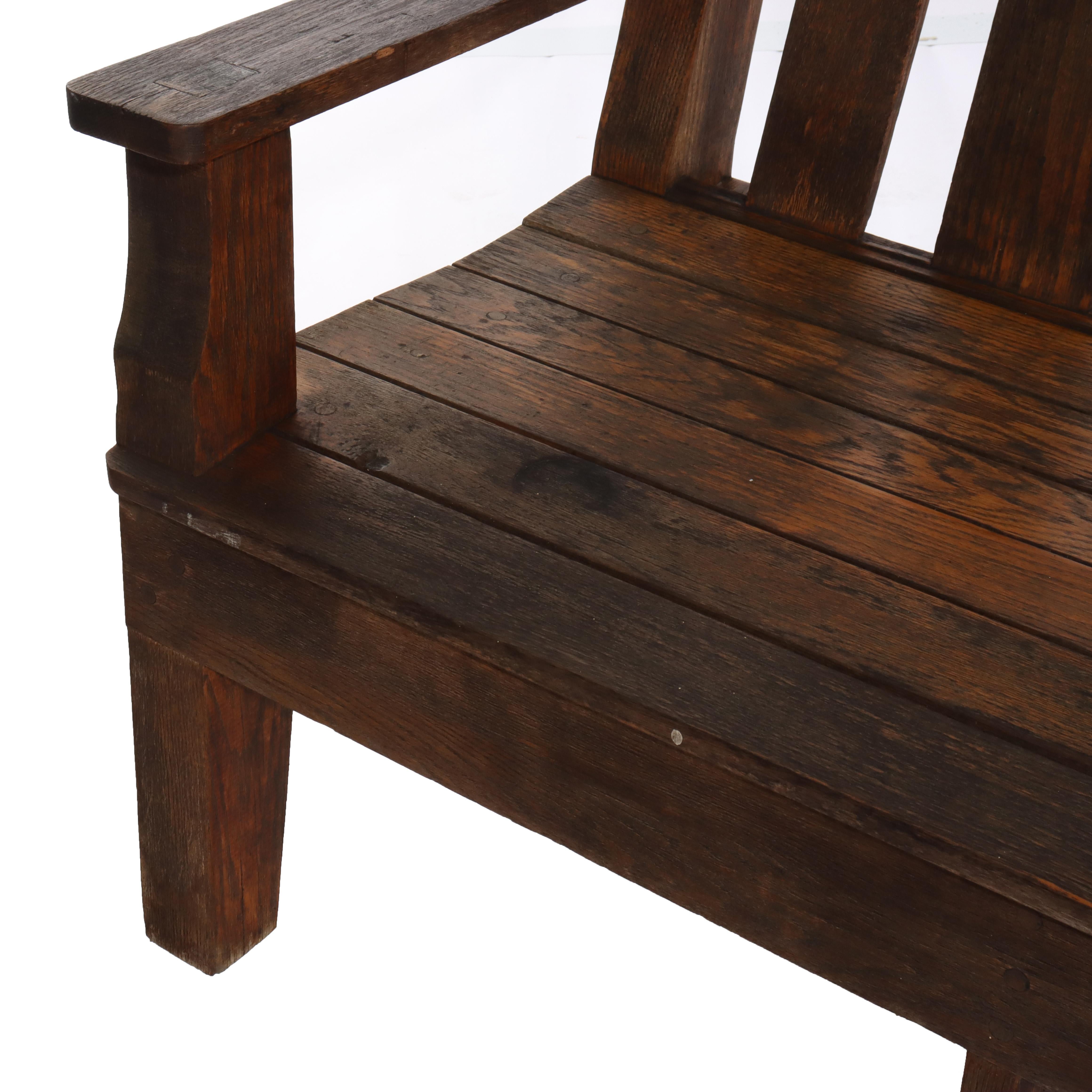 Antique Stickley School Arts & Crafts Oak 8' Long Bench C1920 en vente 2