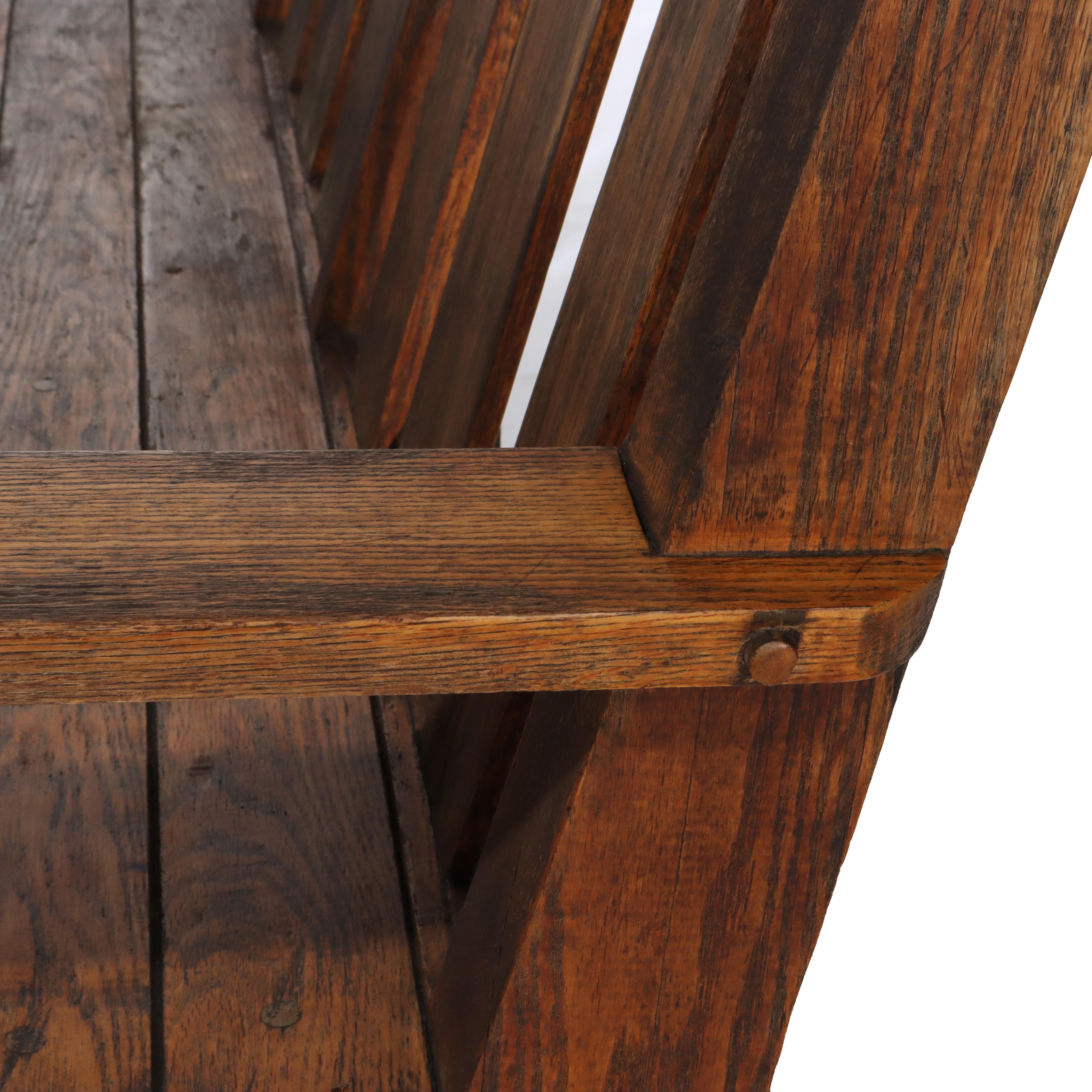 Antique Stickley School Arts & Crafts Oak 8' Long Bench C1920 en vente 3
